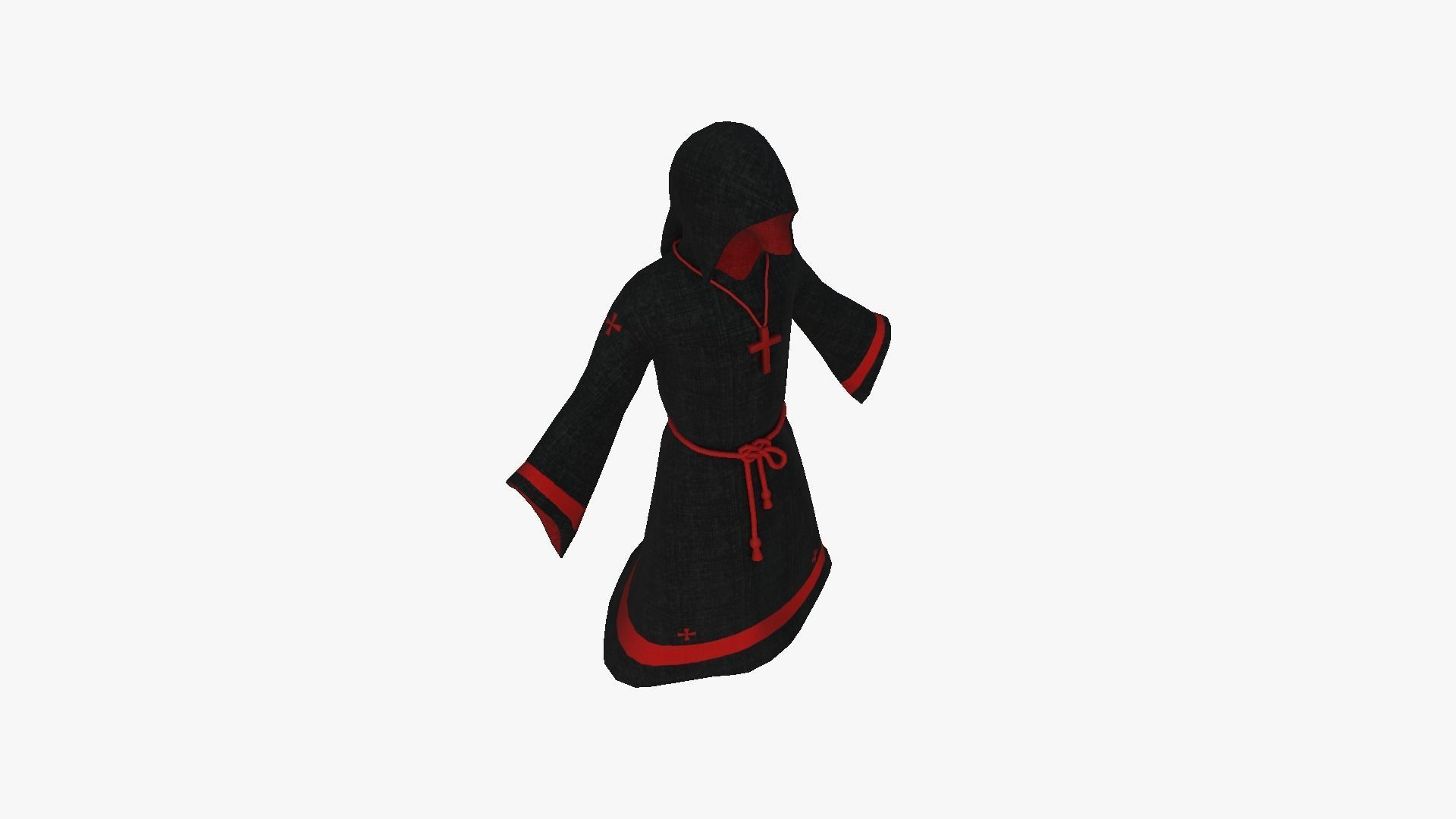 Priest Outfit A06 Black Red - Character Clothing Design Low-poly 3D model_4