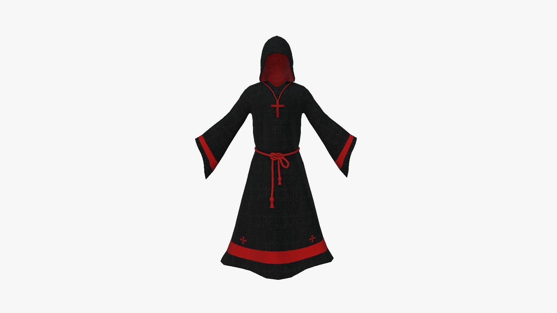 Priest Outfit A06 Black Red - Character Clothing Design Low-poly 3D model_1