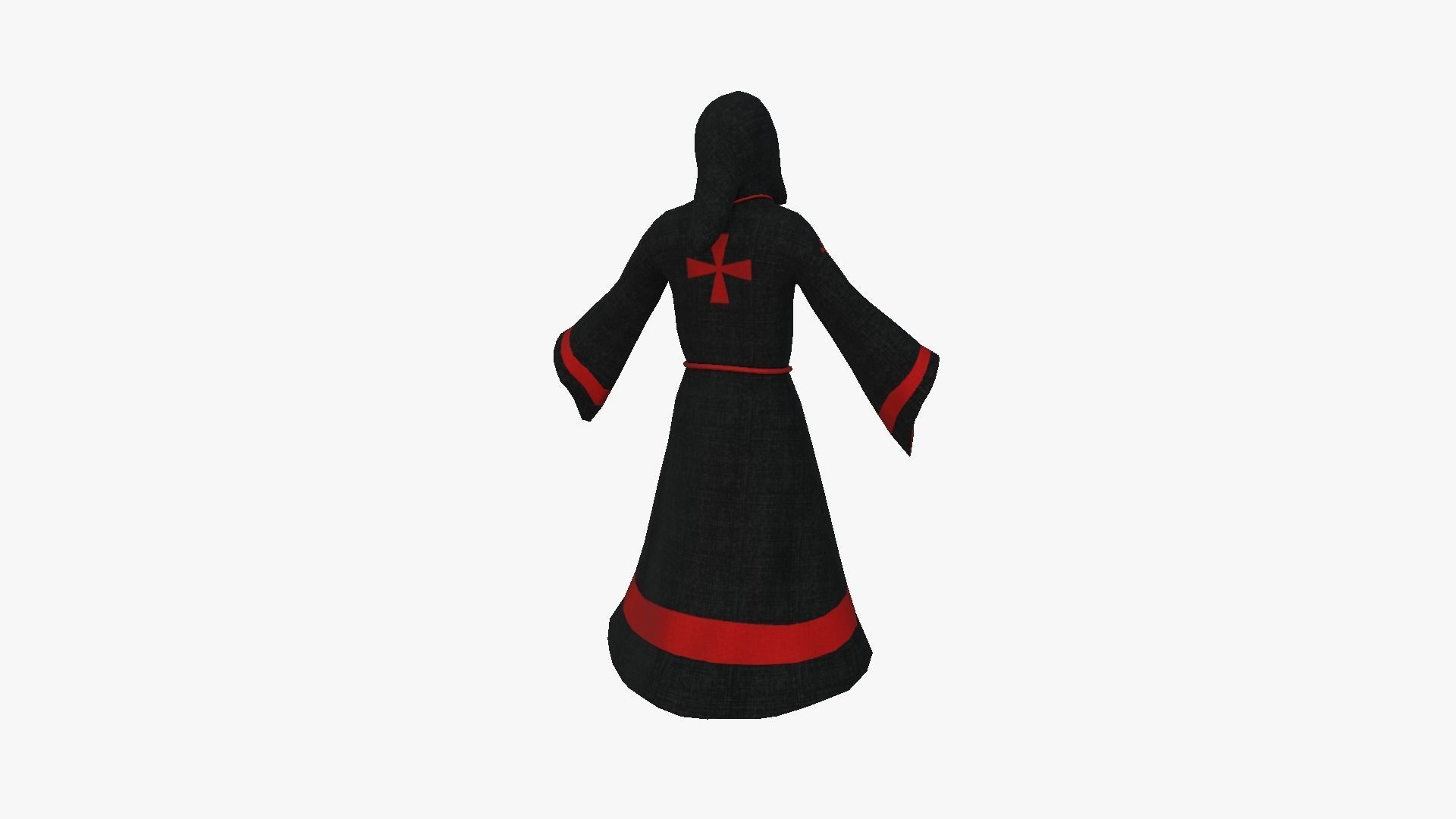 Priest Outfit A06 Black Red - Character Clothing Design Low-poly 3D model_3