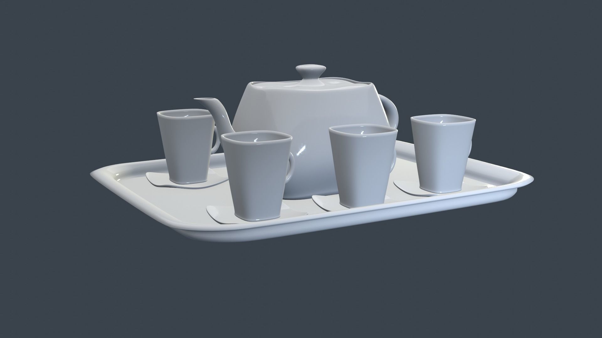 White Porcelain tea set 3D model_34