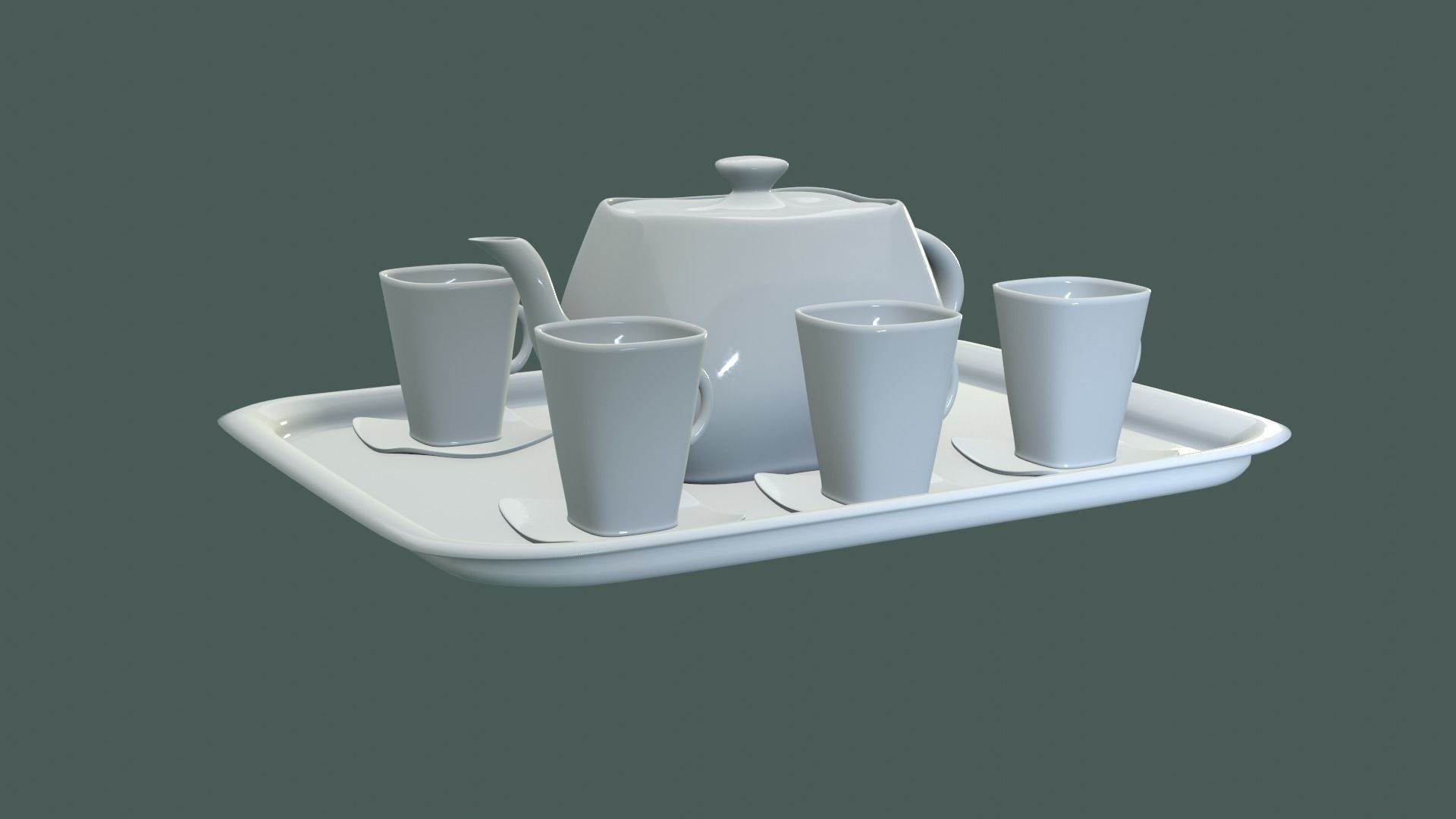 White Porcelain tea set 3D model_30