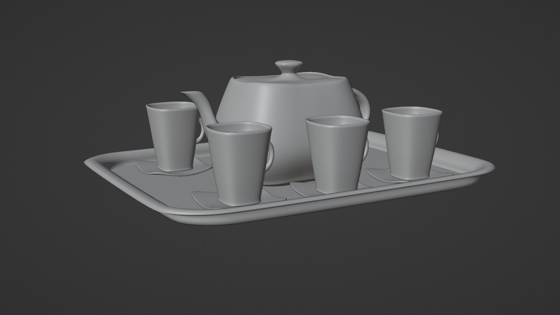 White Porcelain tea set 3D model_2