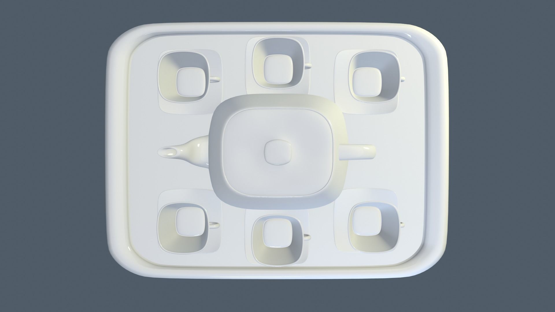 White Porcelain tea set 3D model_11