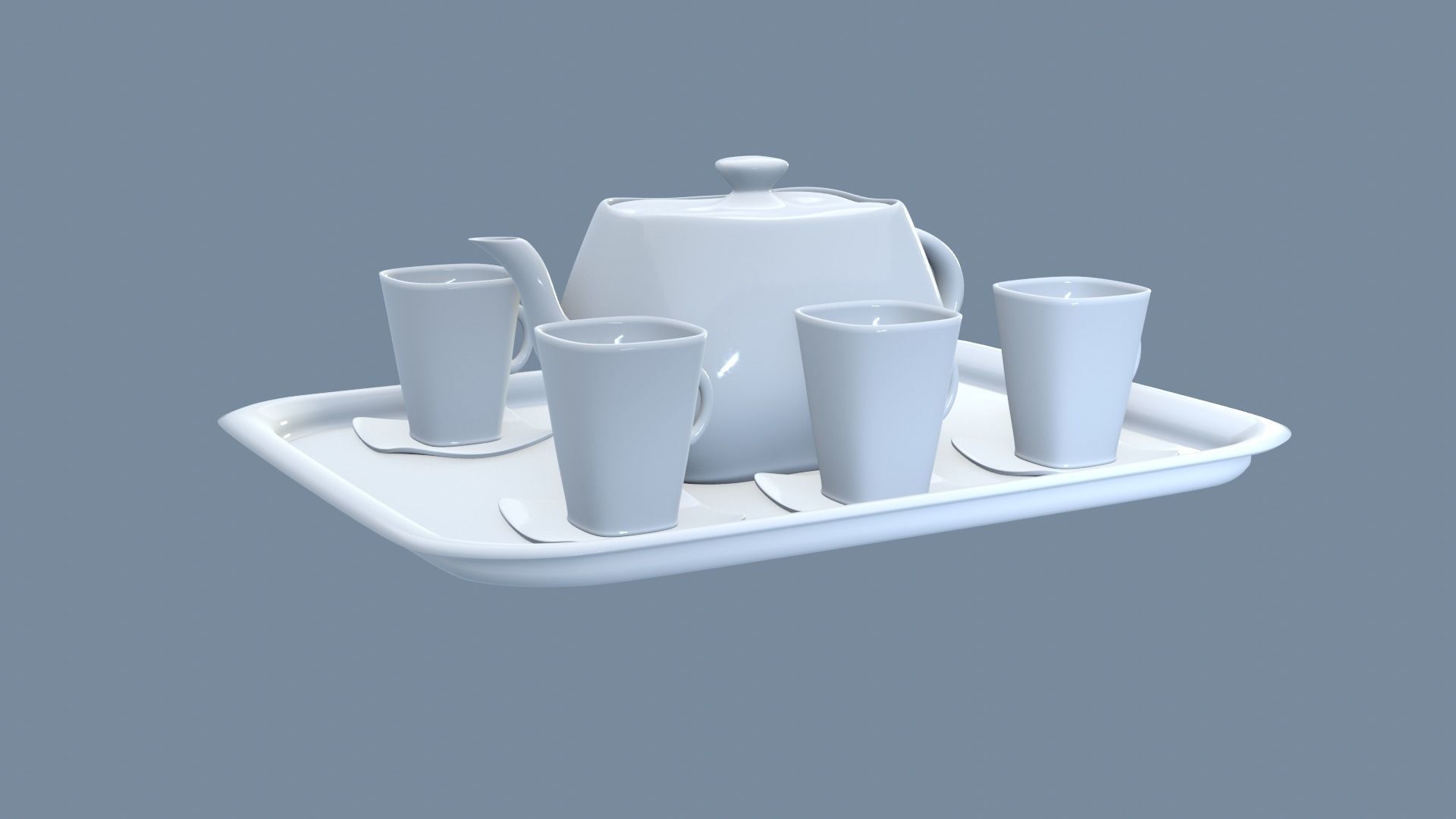 White Porcelain tea set 3D model_5