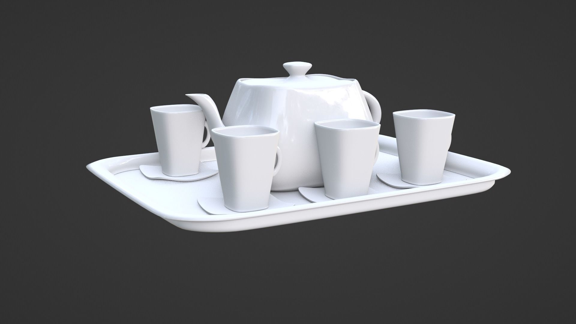White Porcelain tea set 3D model_4