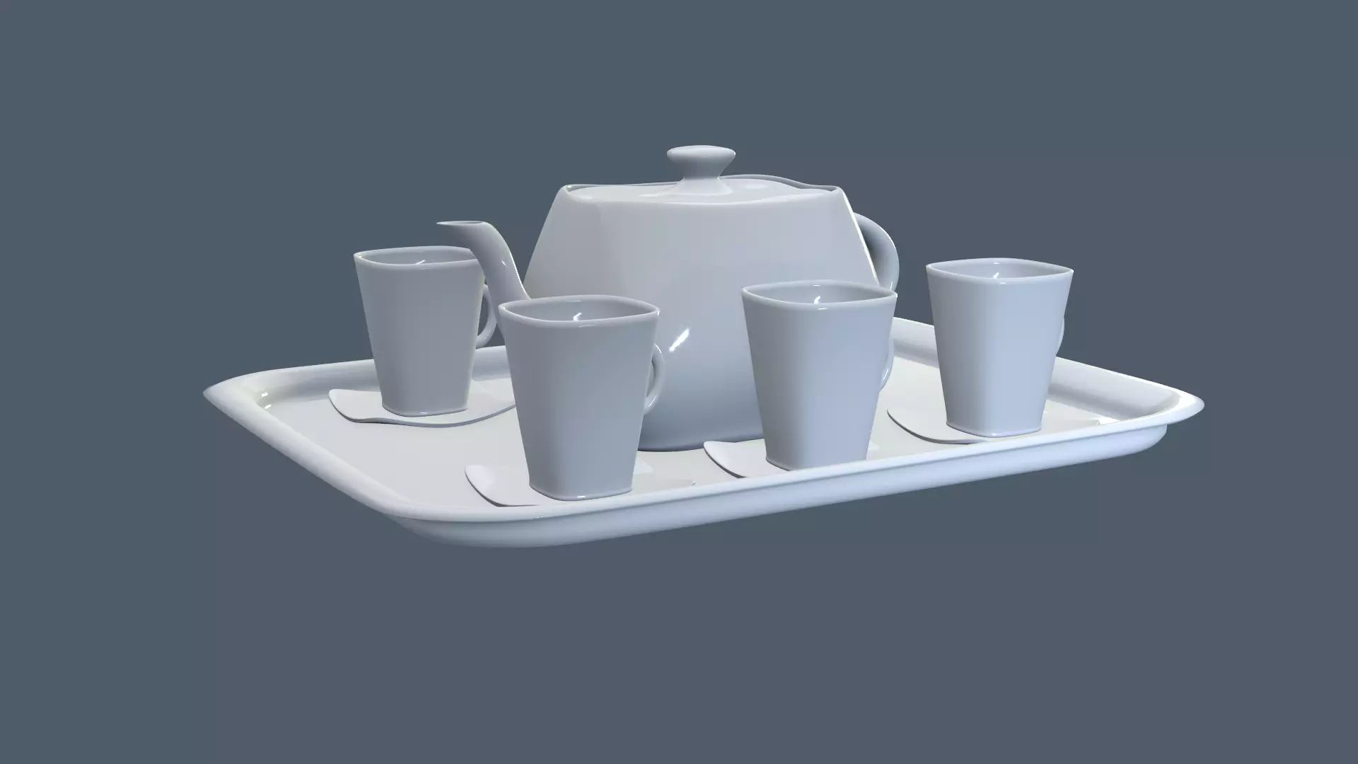 White Porcelain tea set 3D model_0