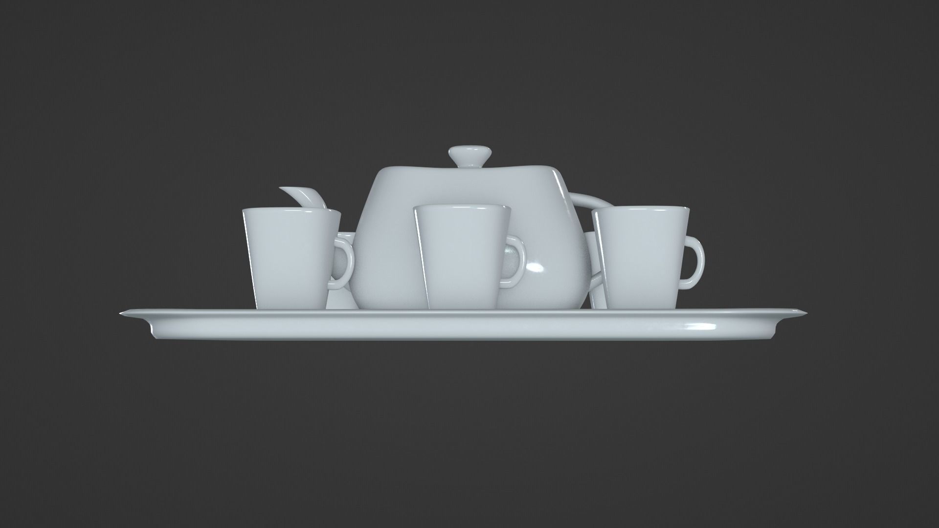 White Porcelain tea set 3D model_7