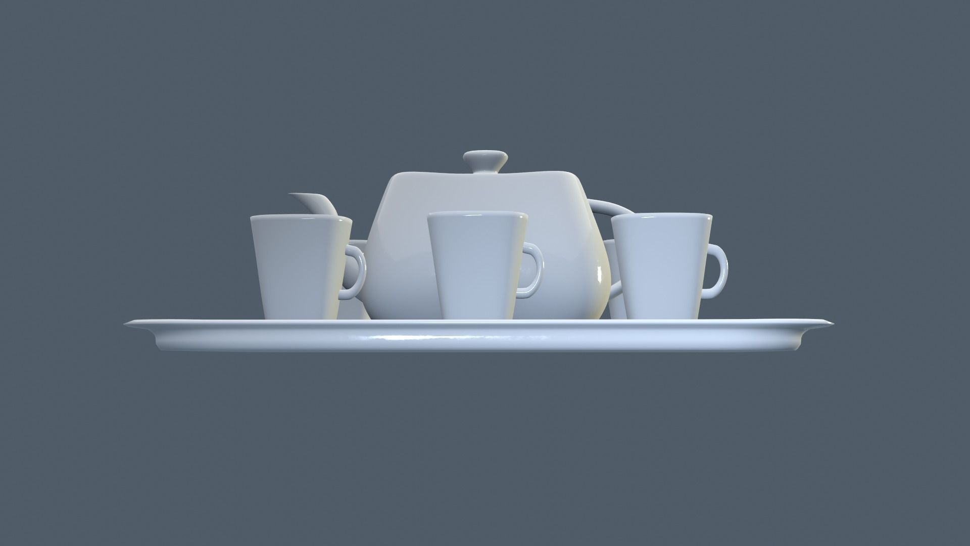 White Porcelain tea set 3D model_8