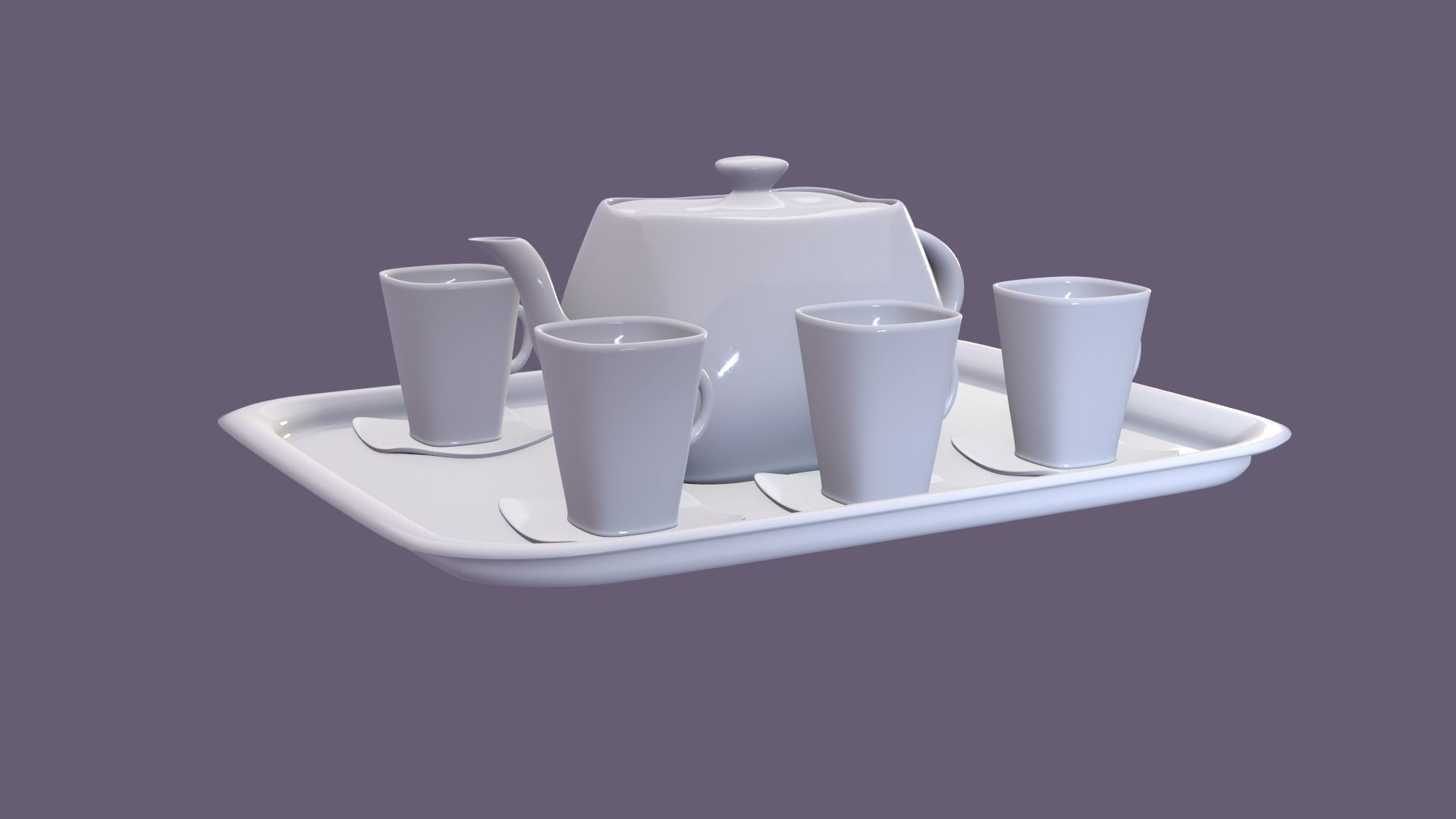 White Porcelain tea set 3D model_32