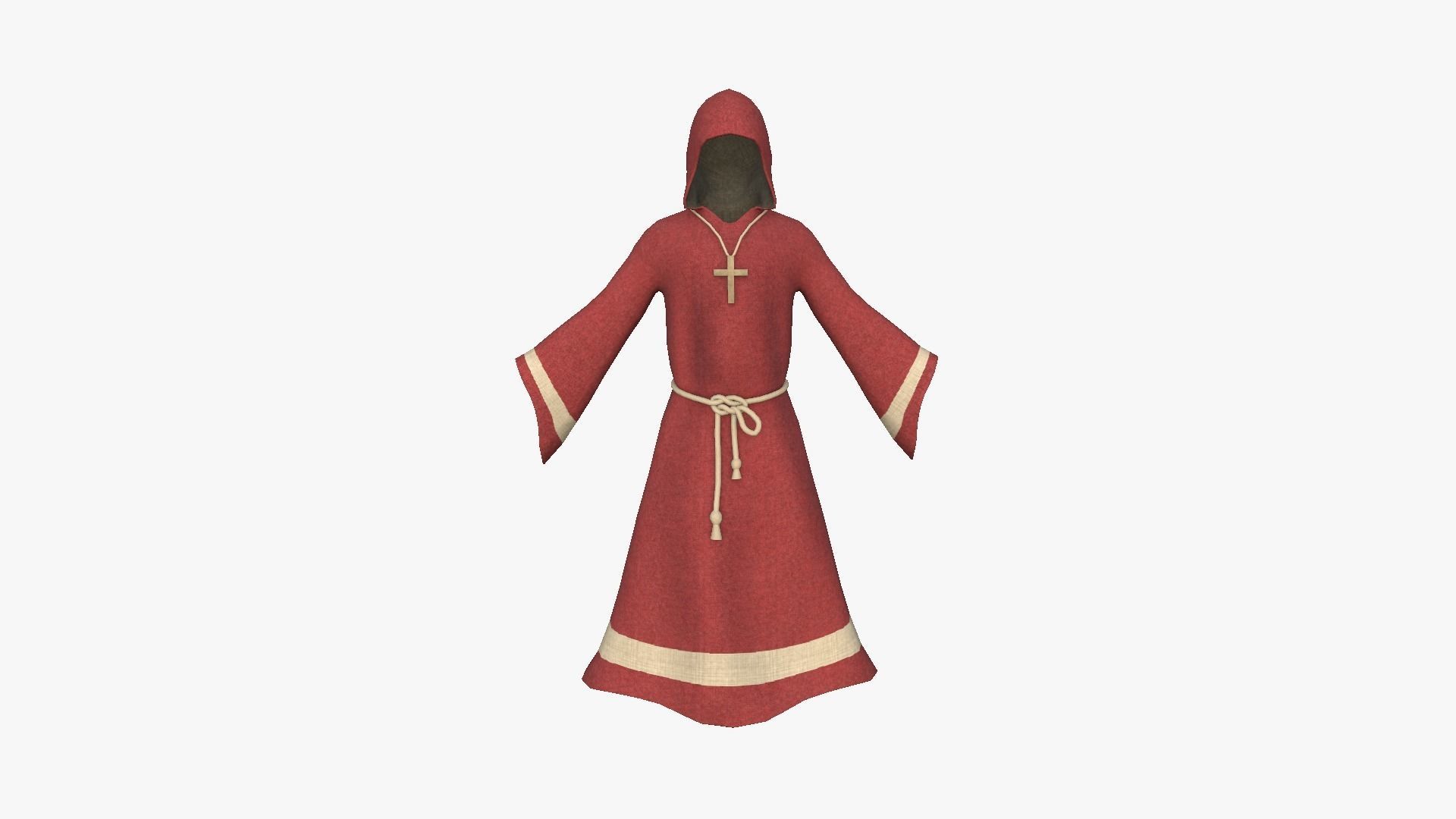 Priest Outfit A07 Red - Character Clothing Design Low-poly 3D model_1