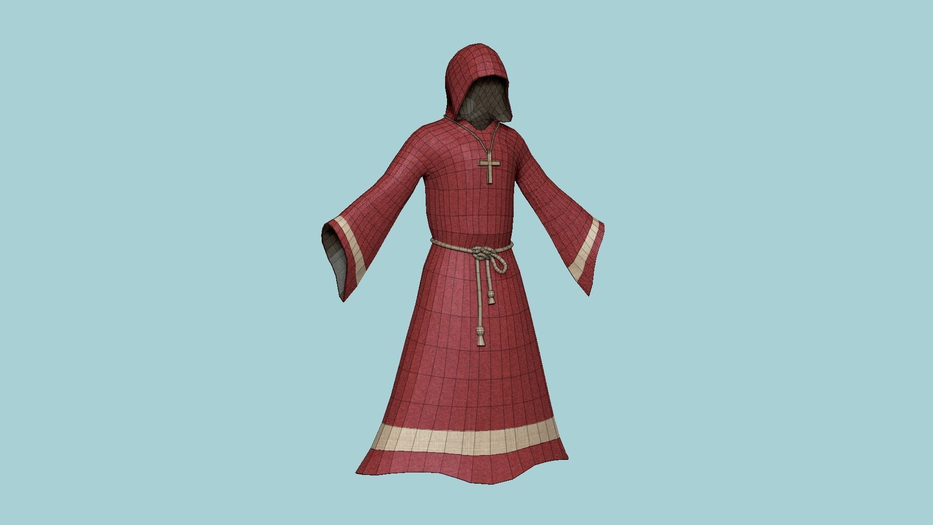 Priest Outfit A07 Red - Character Clothing Design Low-poly 3D model_6