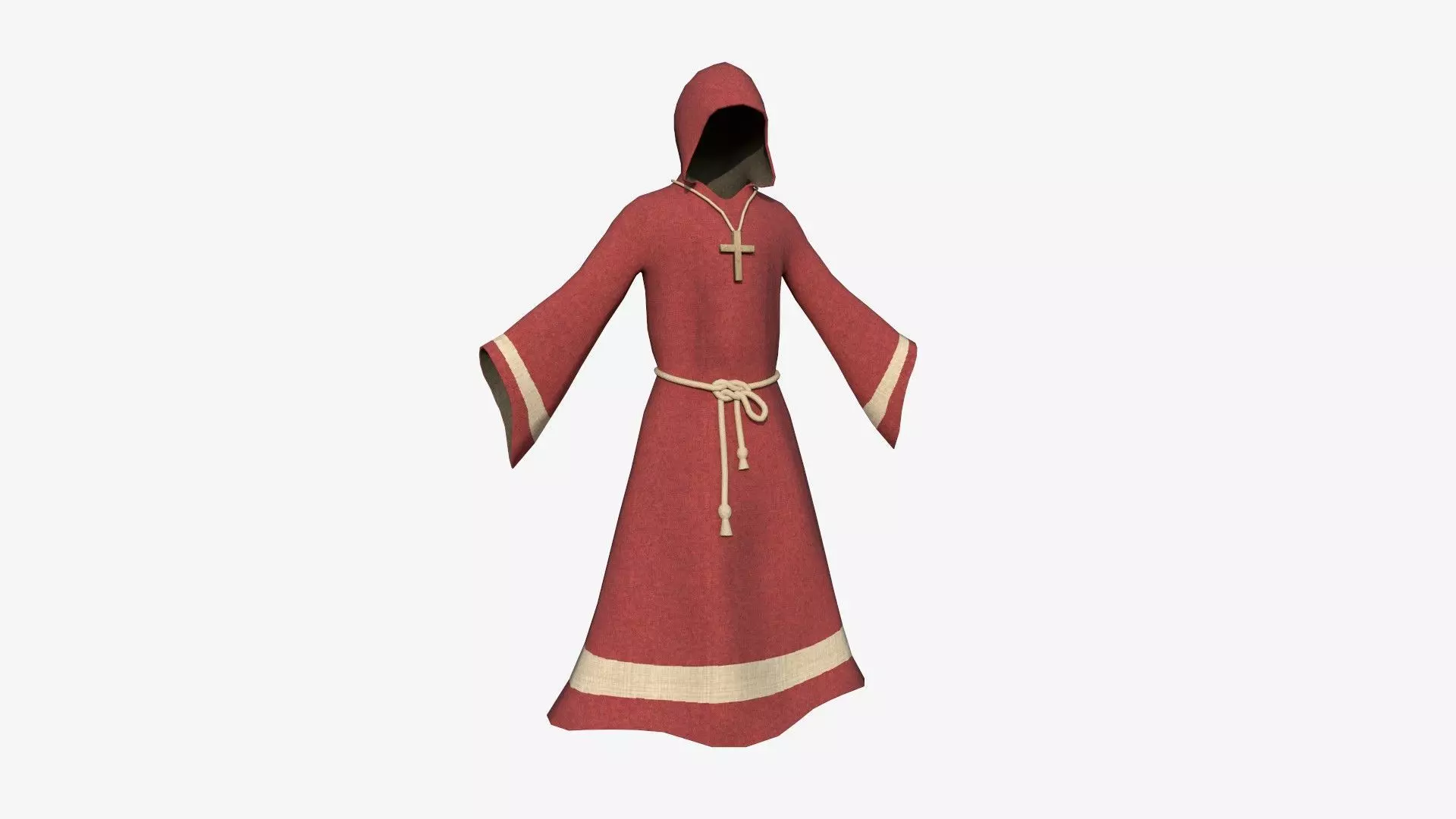 Priest Outfit A07 Red - Character Clothing Design Low-poly 3D model_0