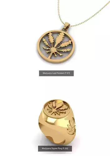 Marijuana Signet Ring and Pendant Set Collection 