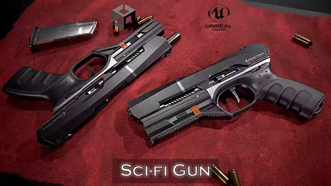 Sci-fi Gun Game Ready 4k Textures Low-poly 3D model