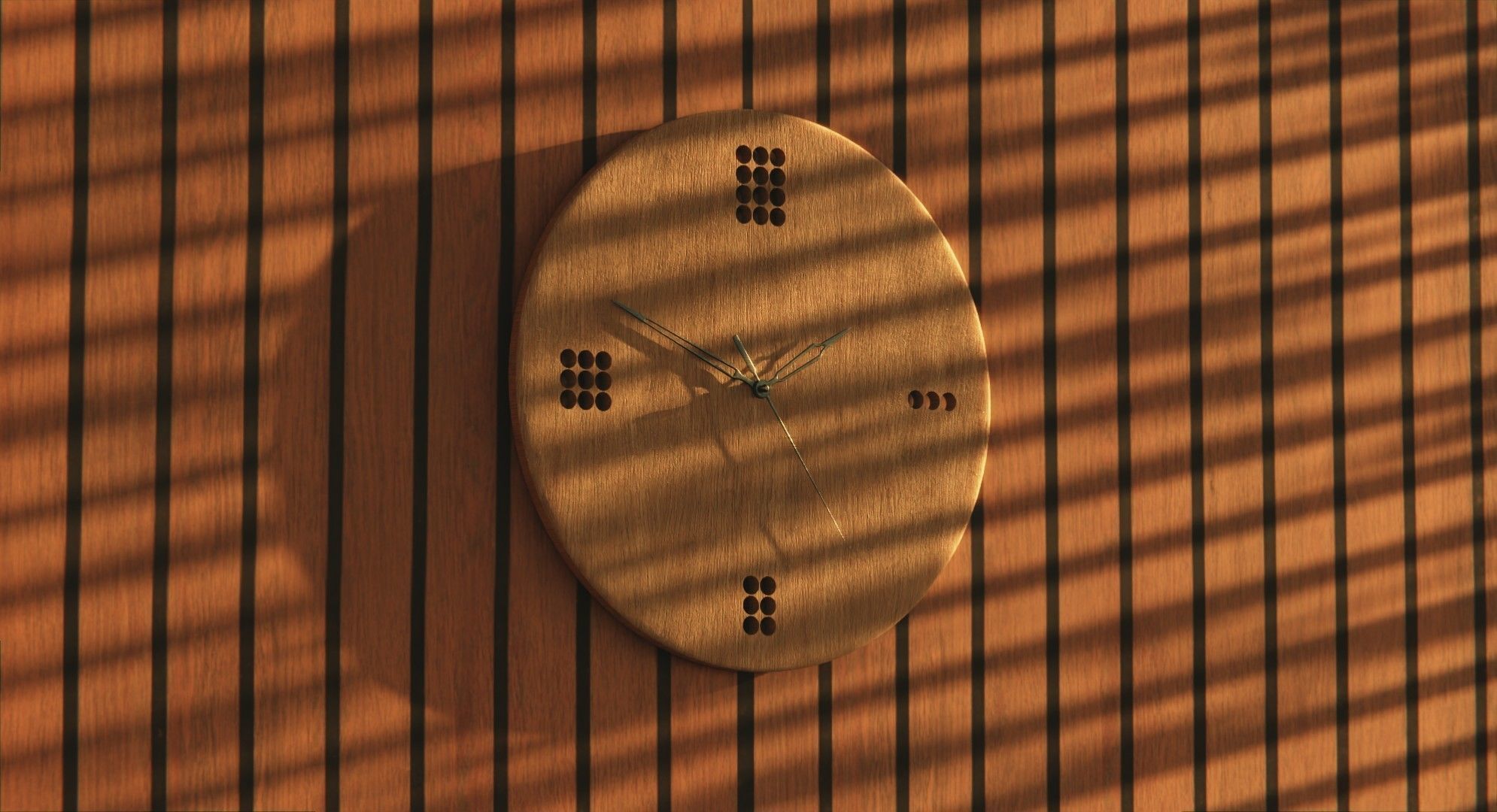 Minimalistic wooden clock Low-poly 3D model_4