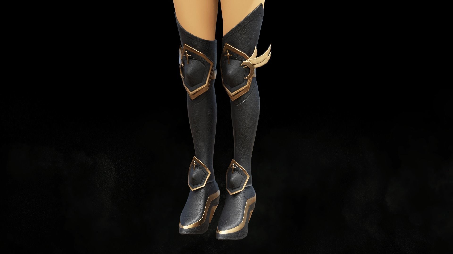 Darknight leg armor female lowpoly game asset Low-poly 3D model_2