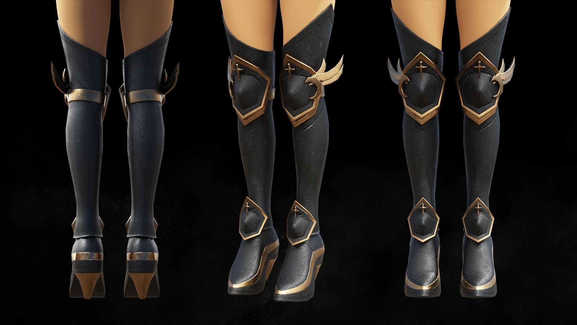 Darknight leg armor female lowpoly game asset Low-poly 3D model_1