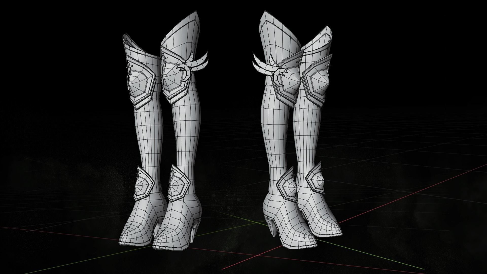 Darknight leg armor female lowpoly game asset Low-poly 3D model_3