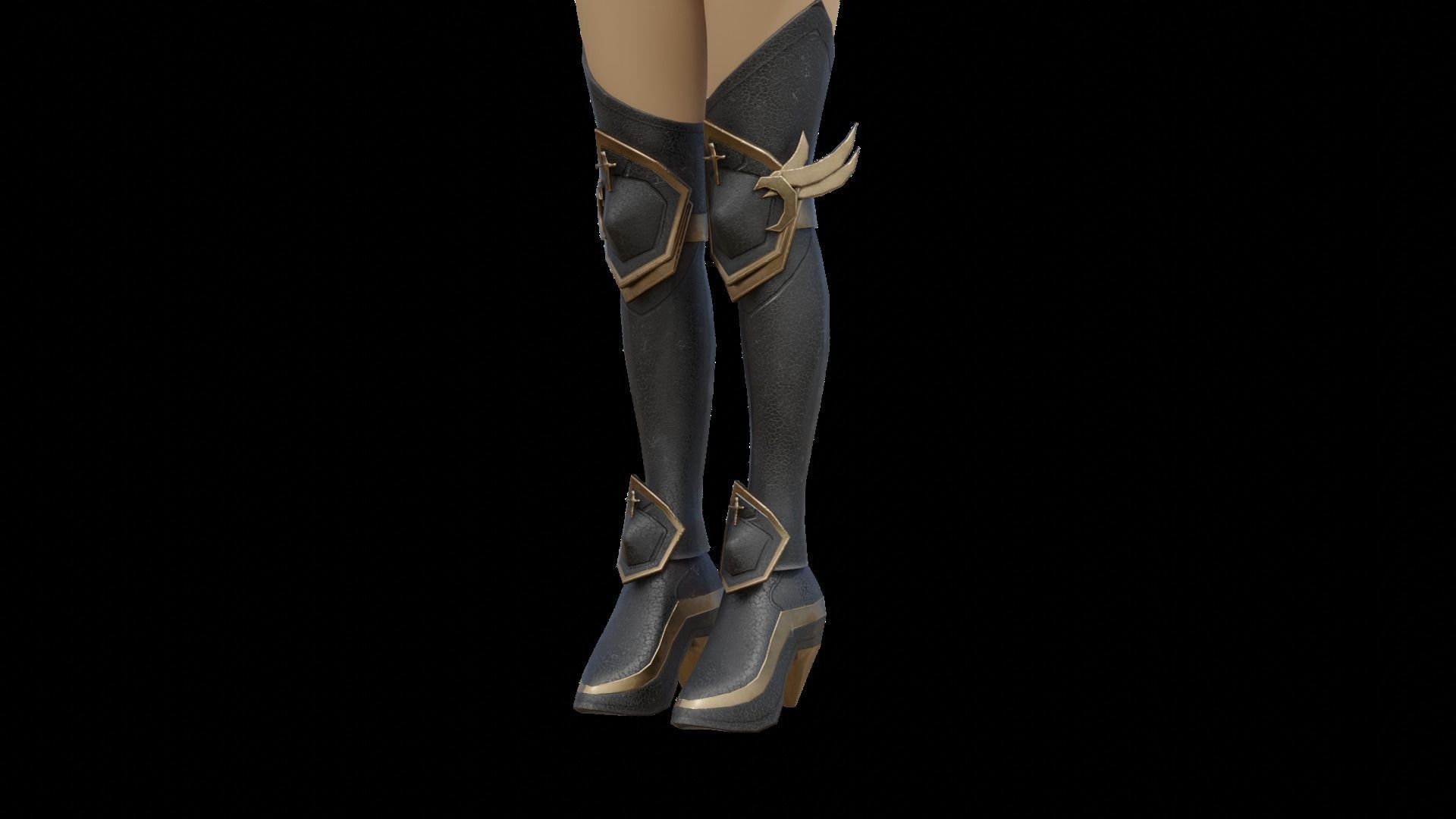 Darknight leg armor female lowpoly game asset Low-poly 3D model_6