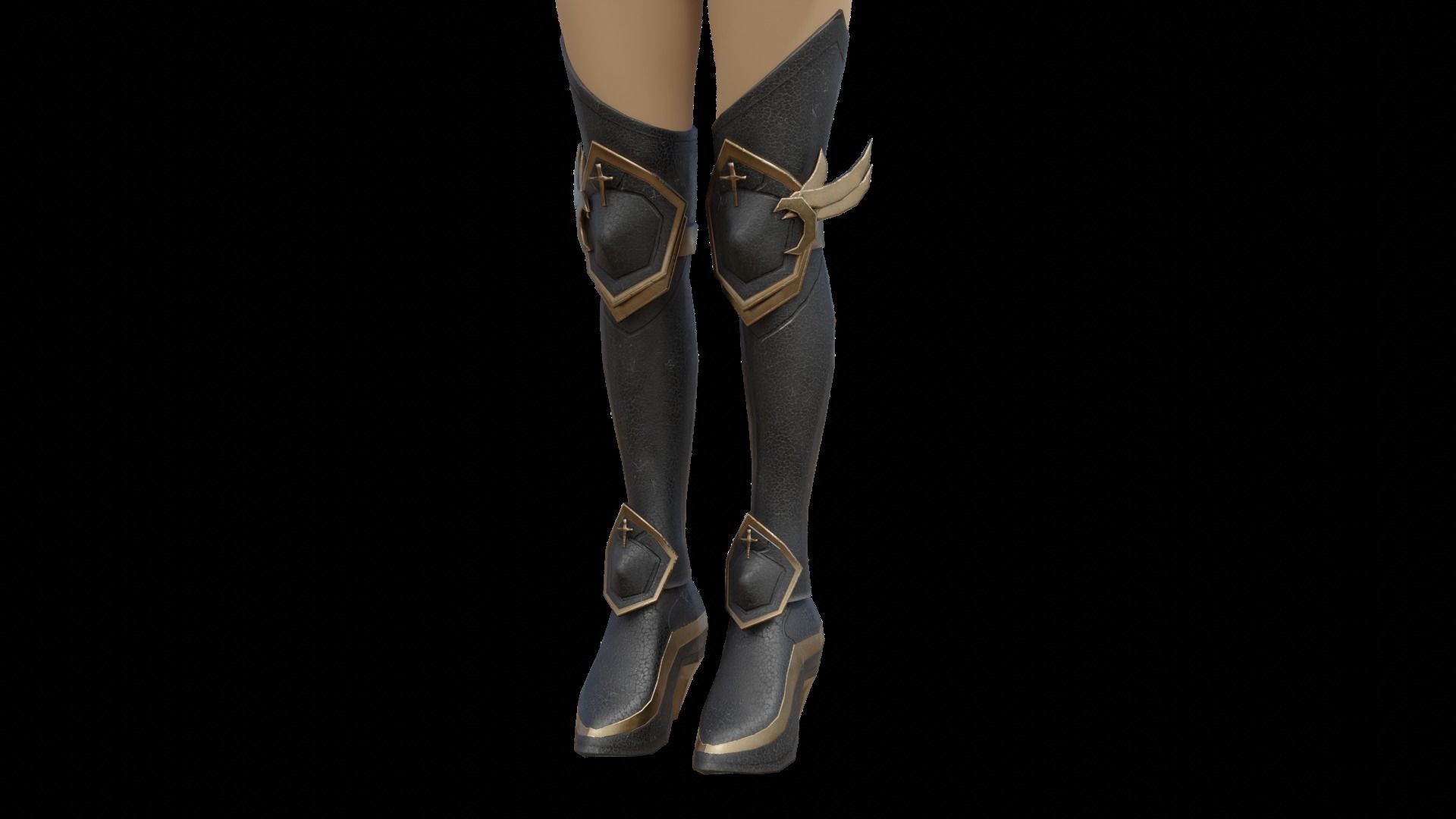 Darknight leg armor female lowpoly game asset Low-poly 3D model_4