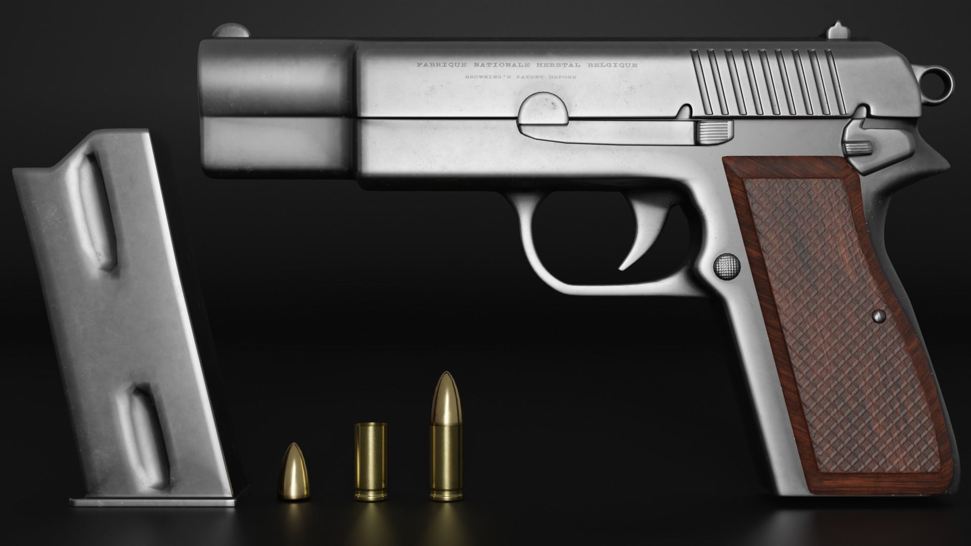 BROWNING HP PISTOL 3D MODEL Low-poly 3D model_2