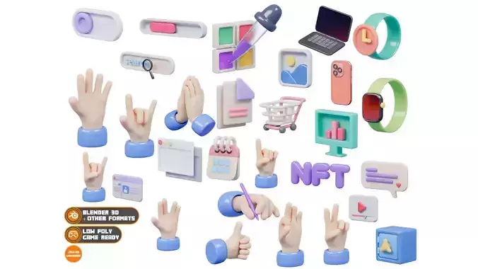 3D UI Elements 001 Pack  Low-poly 3D model