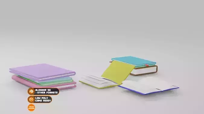 Books and magazines 001 pack Low Poly Low-poly 3D model