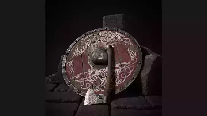 Viking axe and shield with Yggdrasil