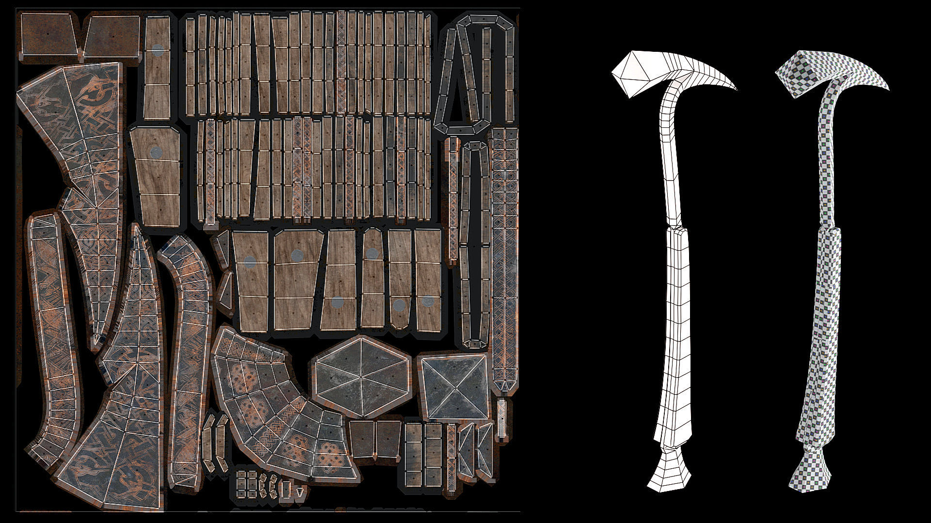 Medieval viking war hammer Game ready Low-poly 3D model_6