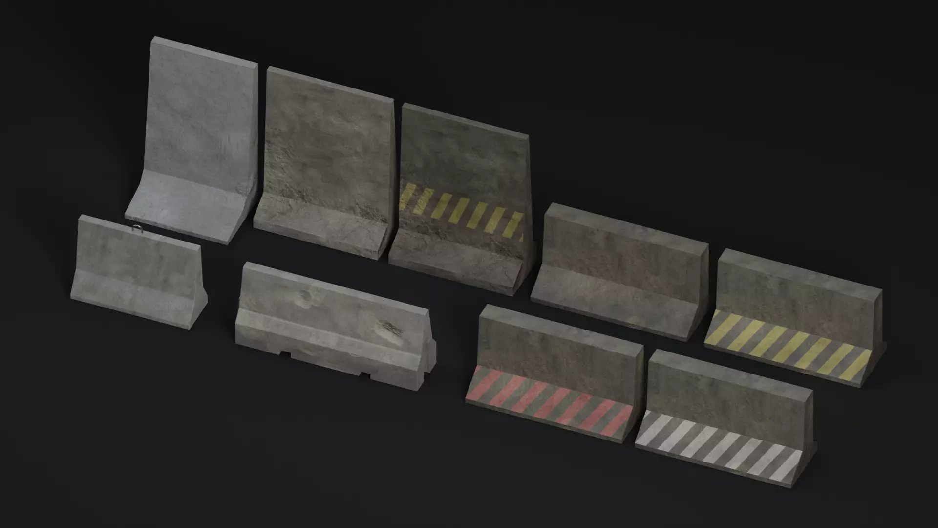 Concrete Barrier Set Low-poly 3D model_0