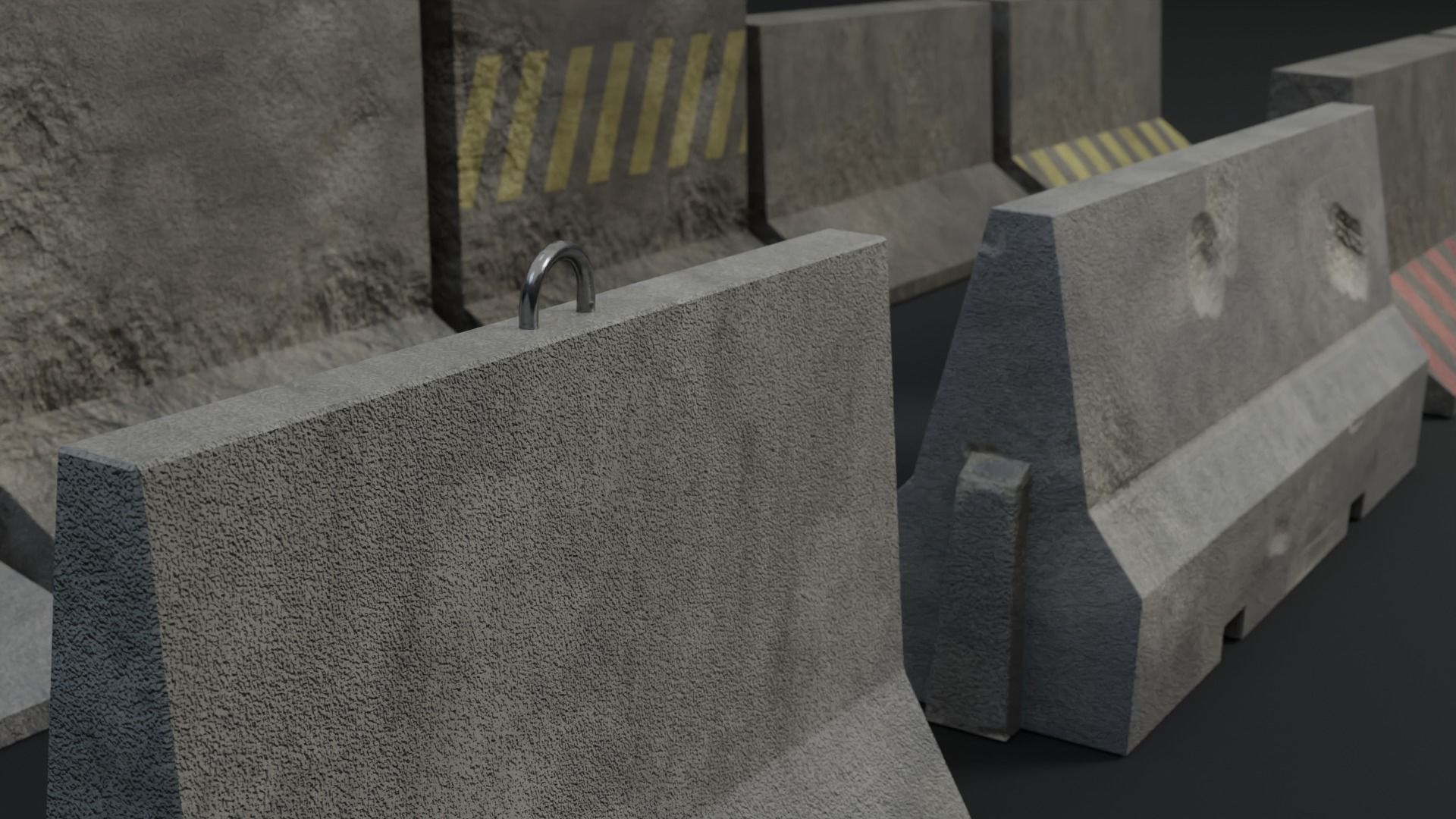 Concrete Barrier Set Low-poly 3D model_5