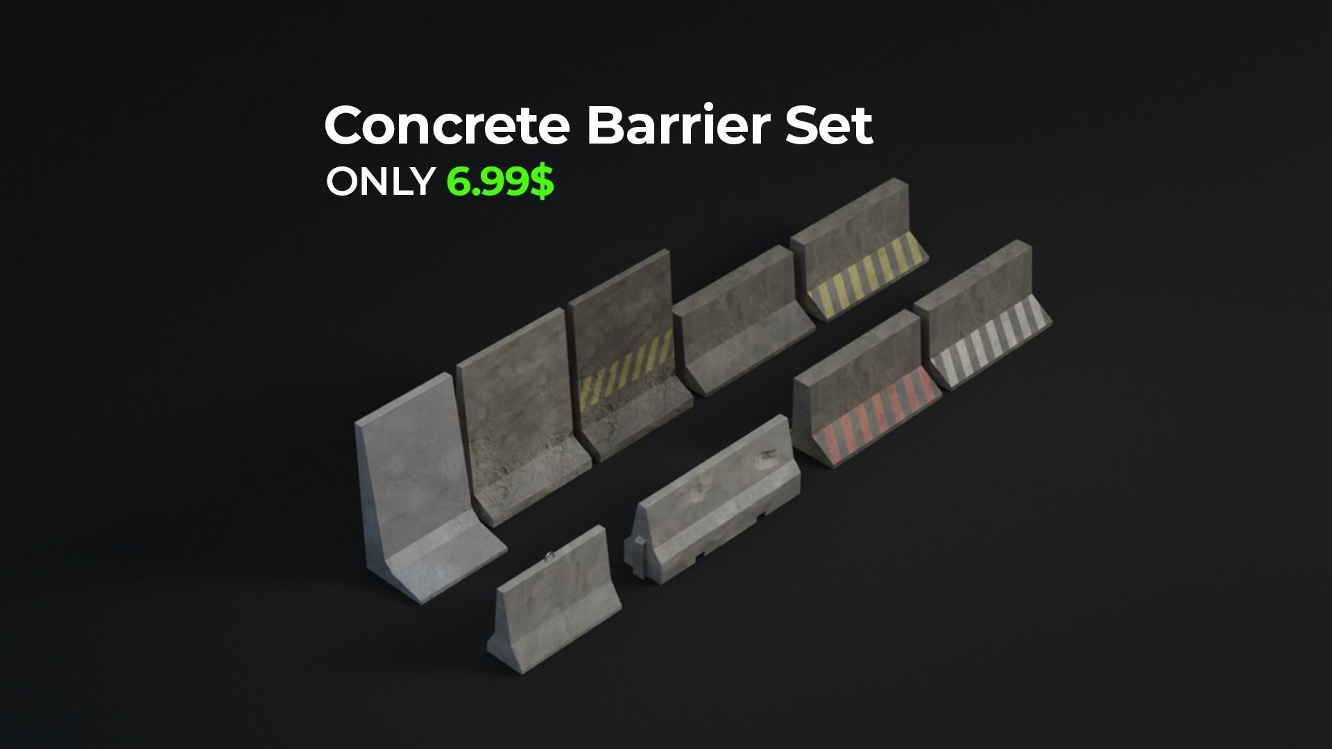 Concrete Barrier Set Low-poly 3D model_3