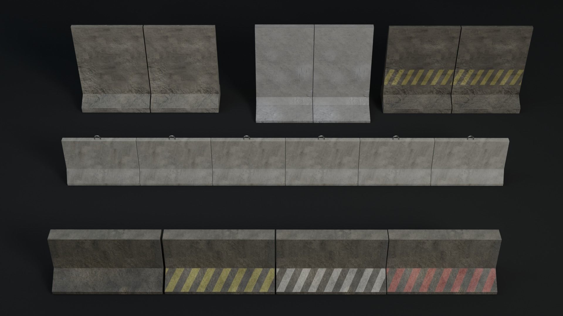 Concrete Barrier Set Low-poly 3D model_4