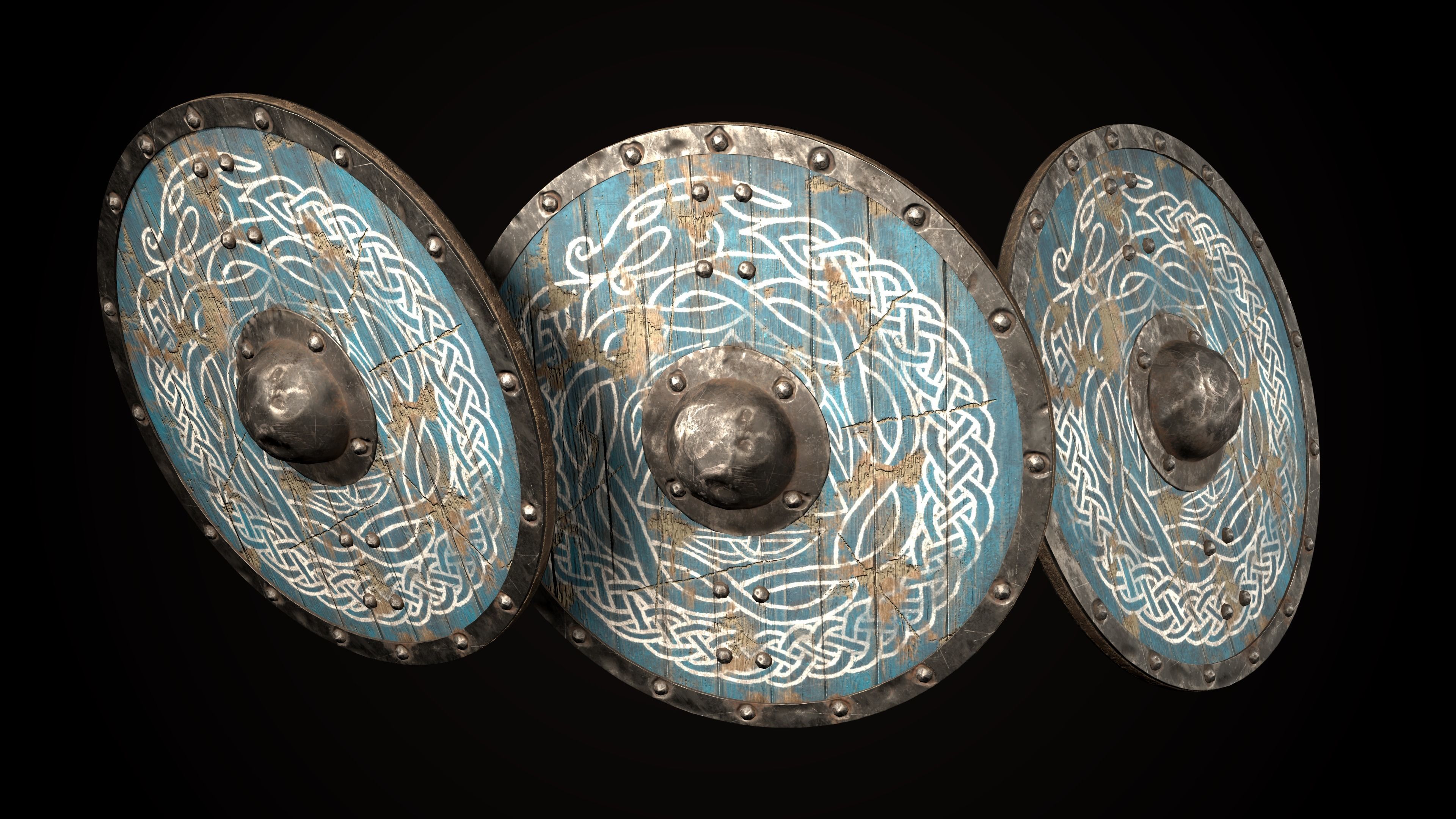 Set of Medieval round viking shield Game ready Low-poly 3D model_7