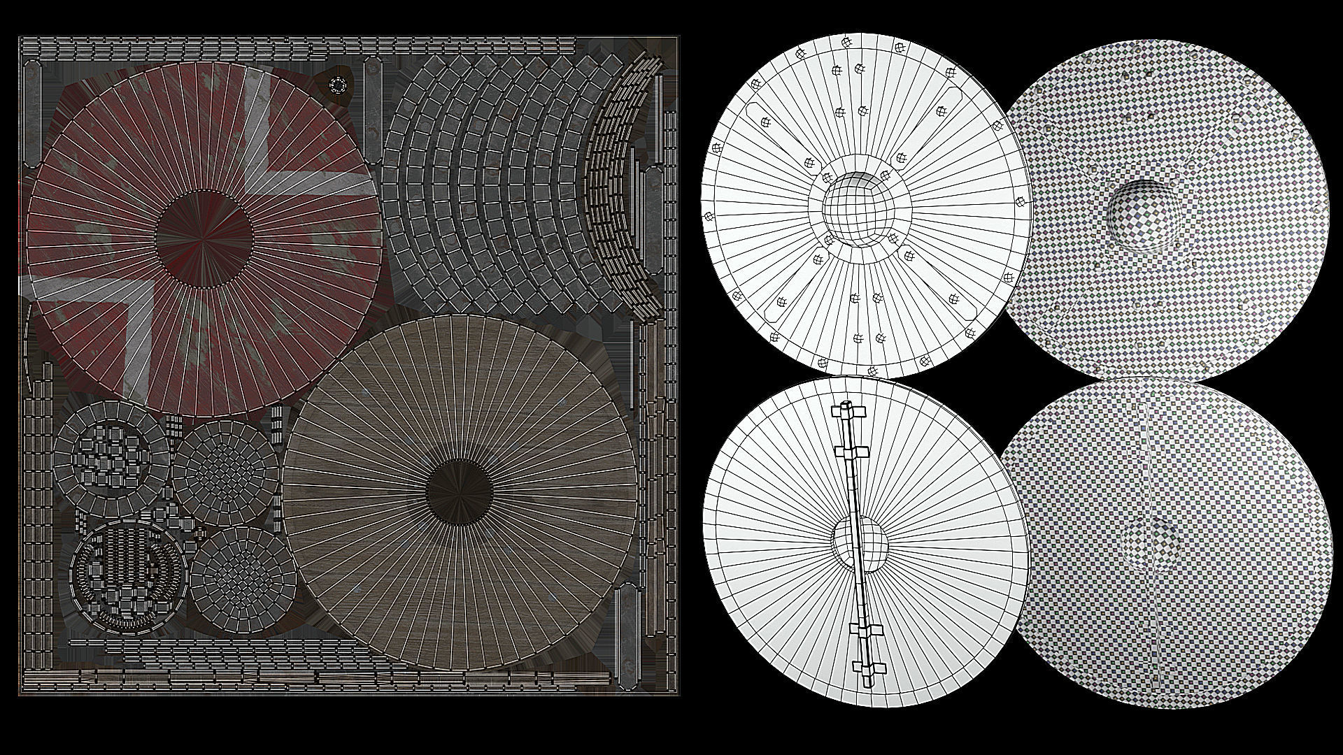 Set of Medieval round viking shield Game ready Low-poly 3D model_23