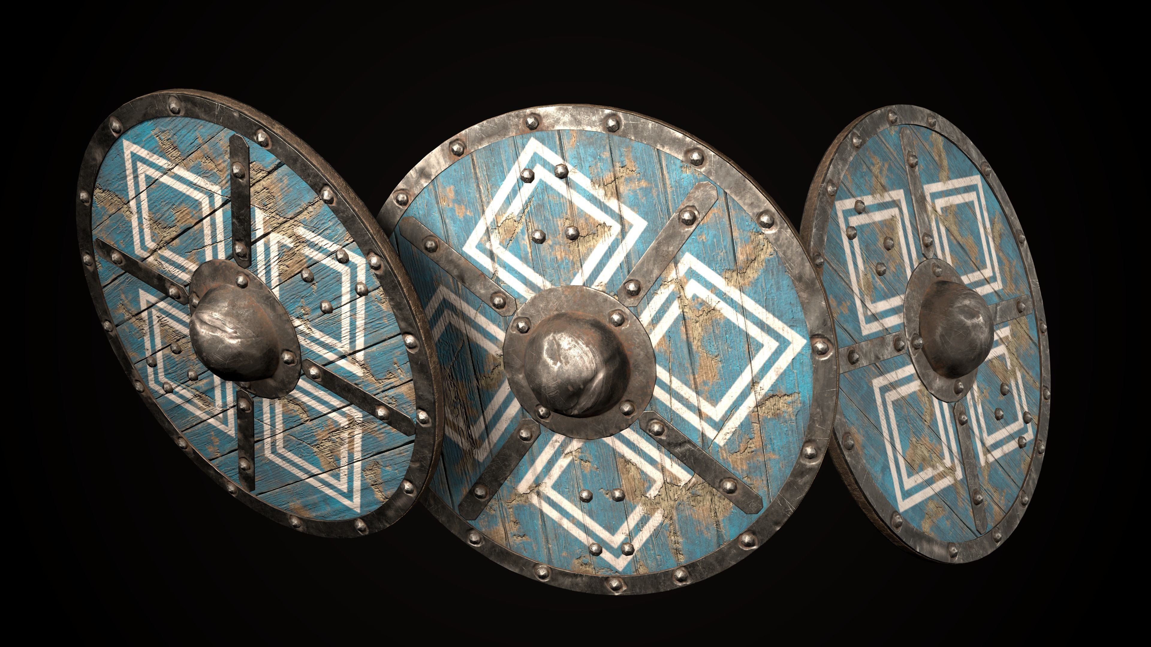 Set of Medieval round viking shield Game ready Low-poly 3D model_6