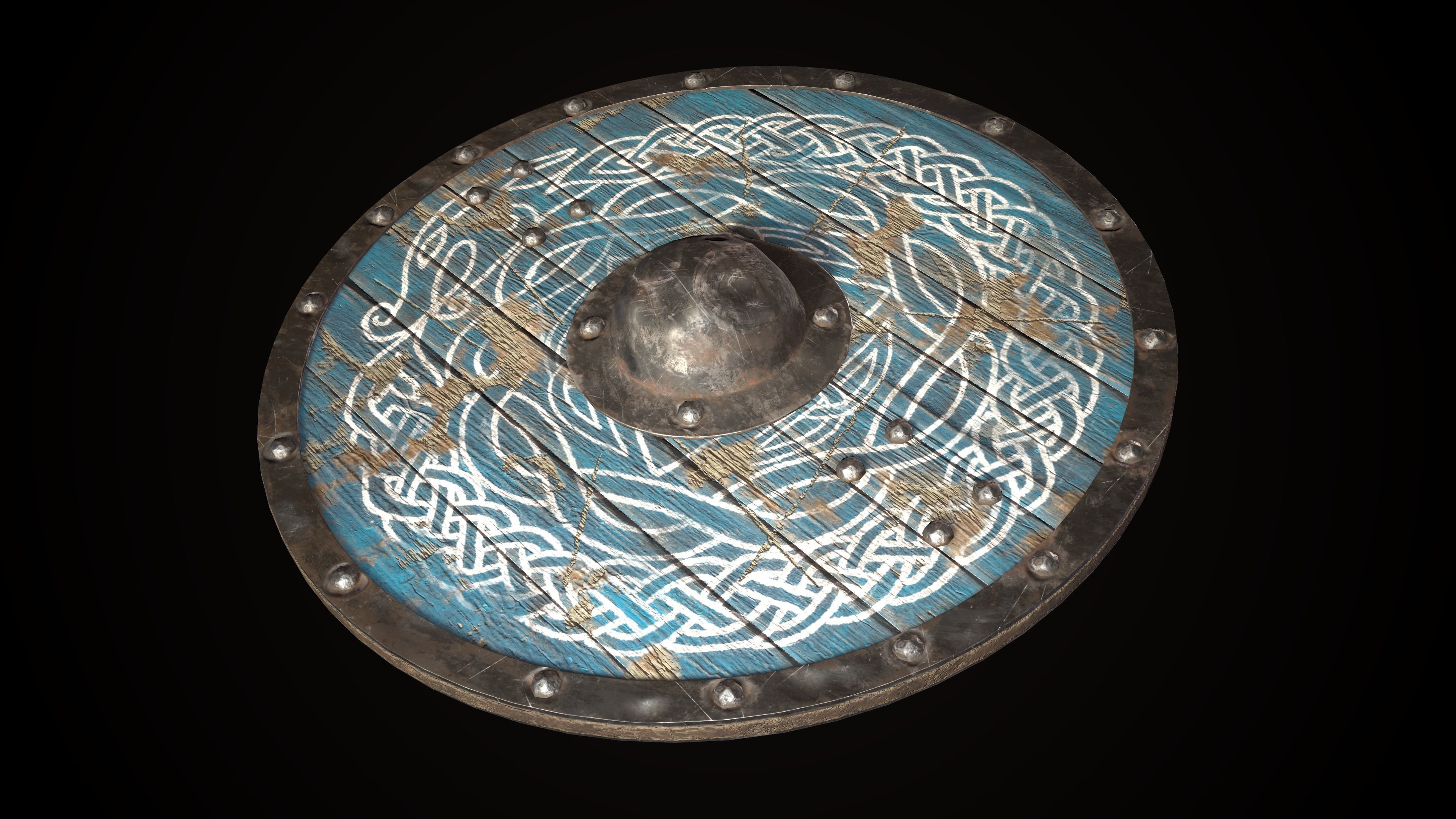 Set of Medieval round viking shield Game ready Low-poly 3D model_15