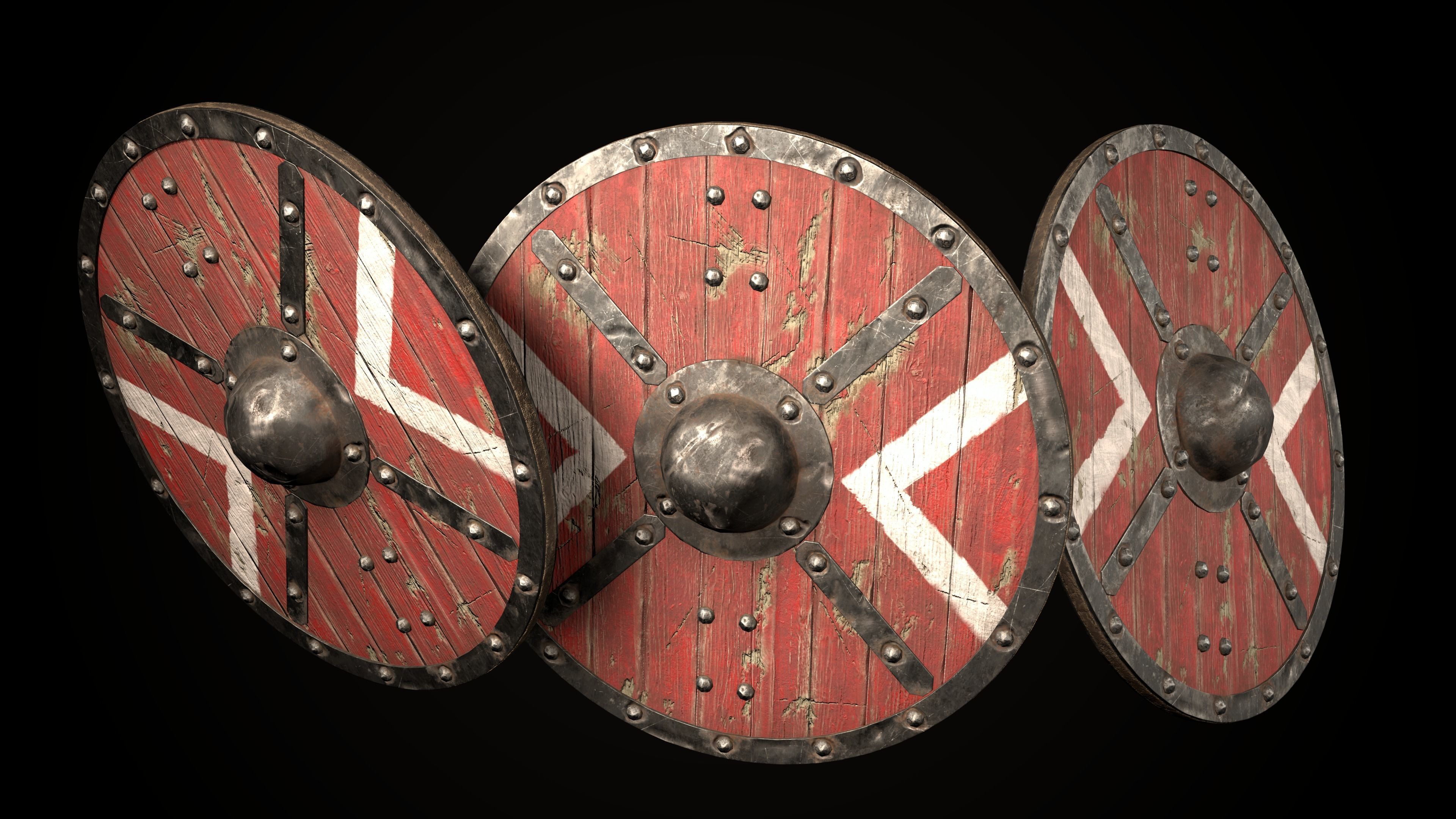 Set of Medieval round viking shield Game ready Low-poly 3D model_5