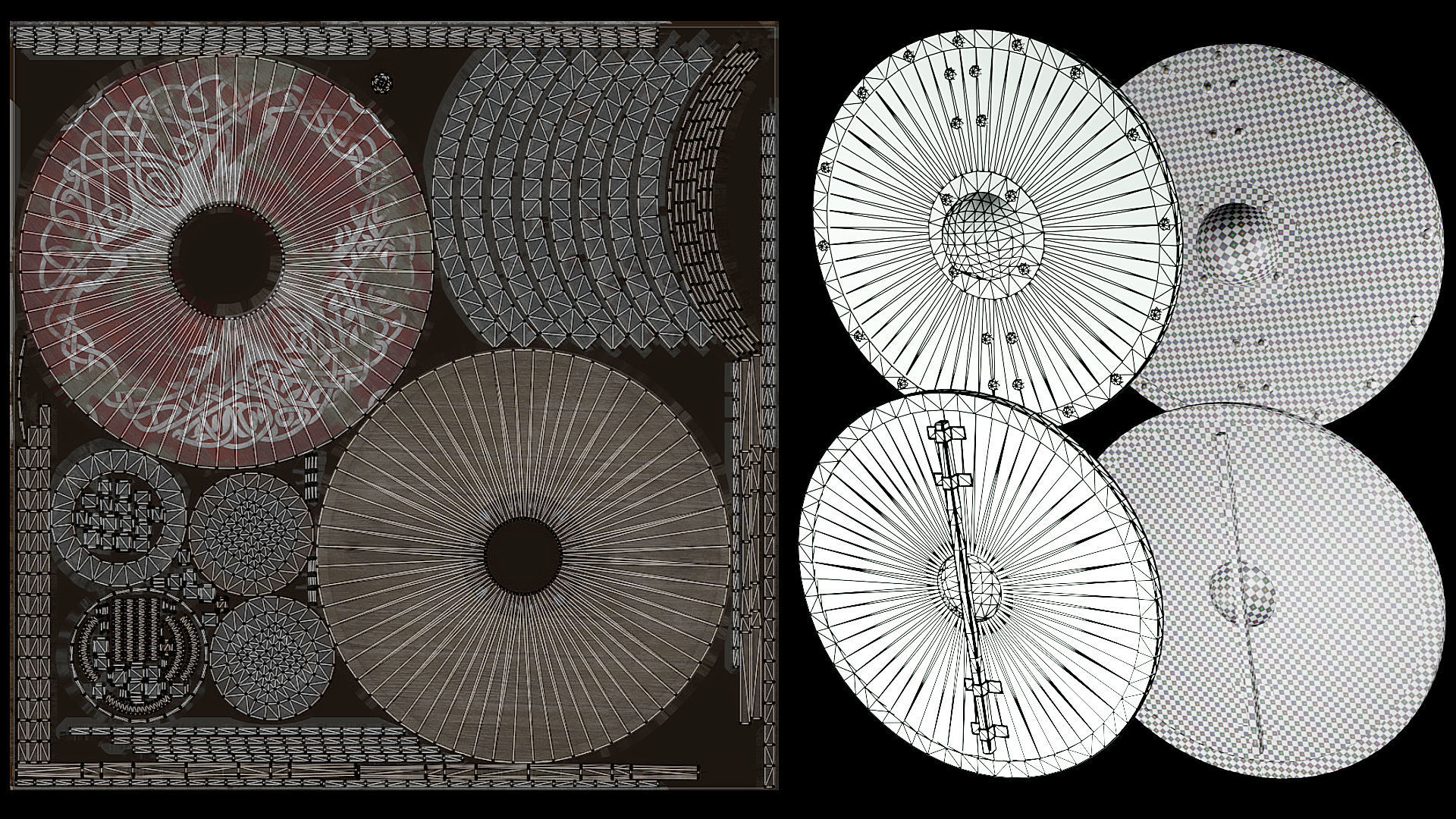 Set of Medieval round viking shield Game ready Low-poly 3D model_26