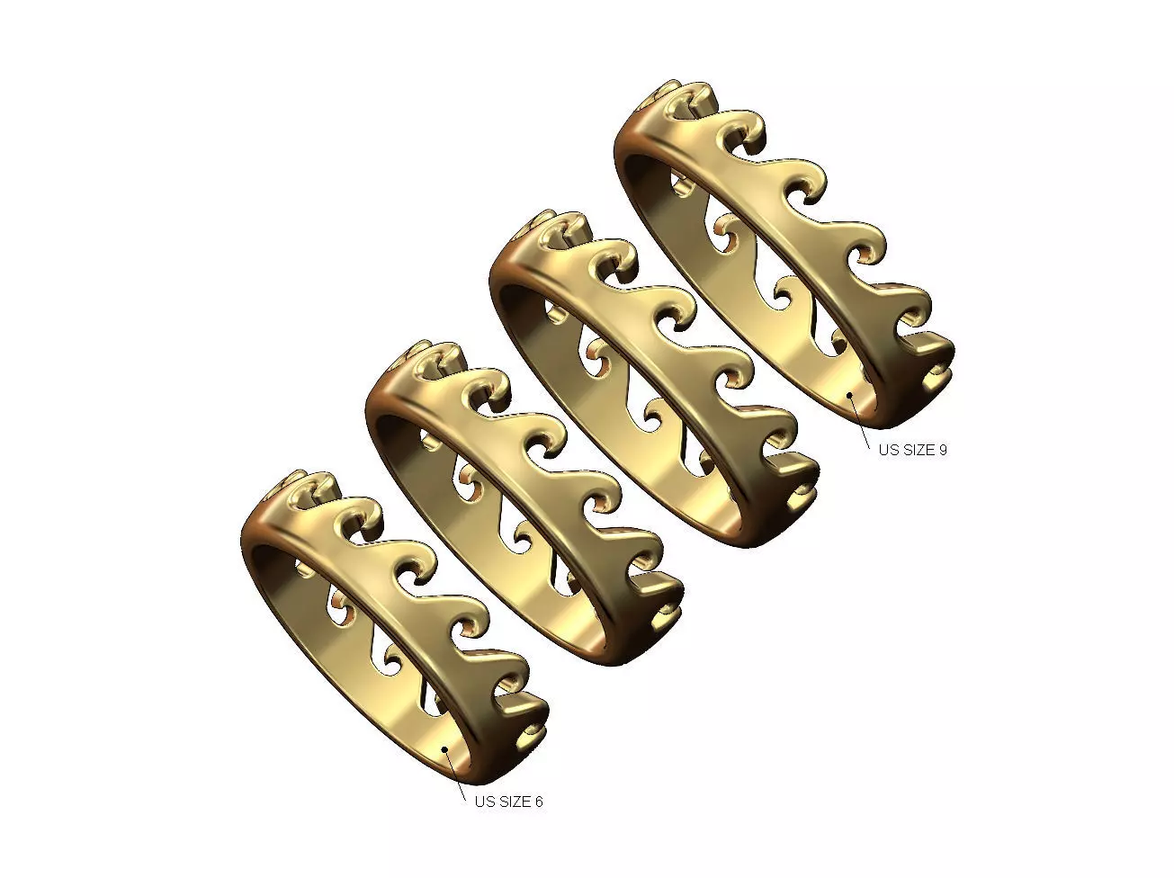 Wave pattern stacker band US sizes 6to9 3D print model_0