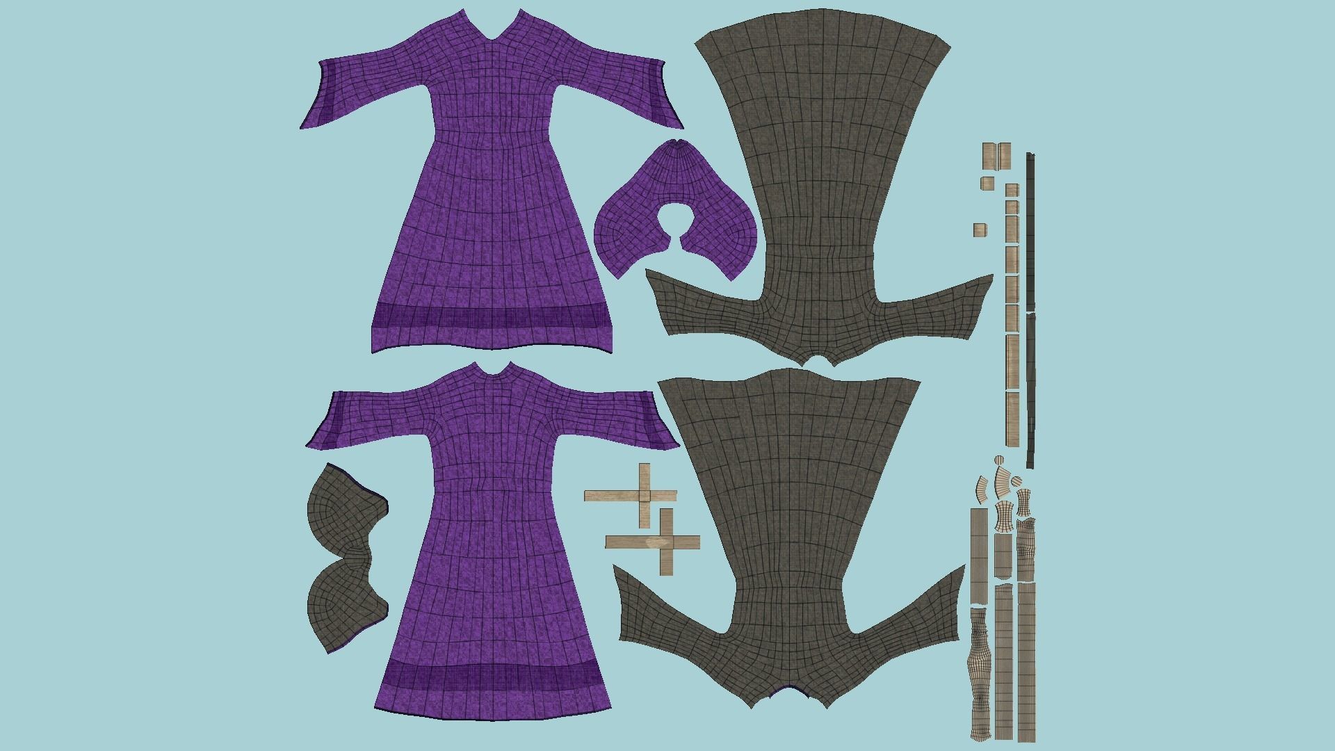Priest Outfit A08 Purple - Character Clothing Design Free low-poly 3D model_5