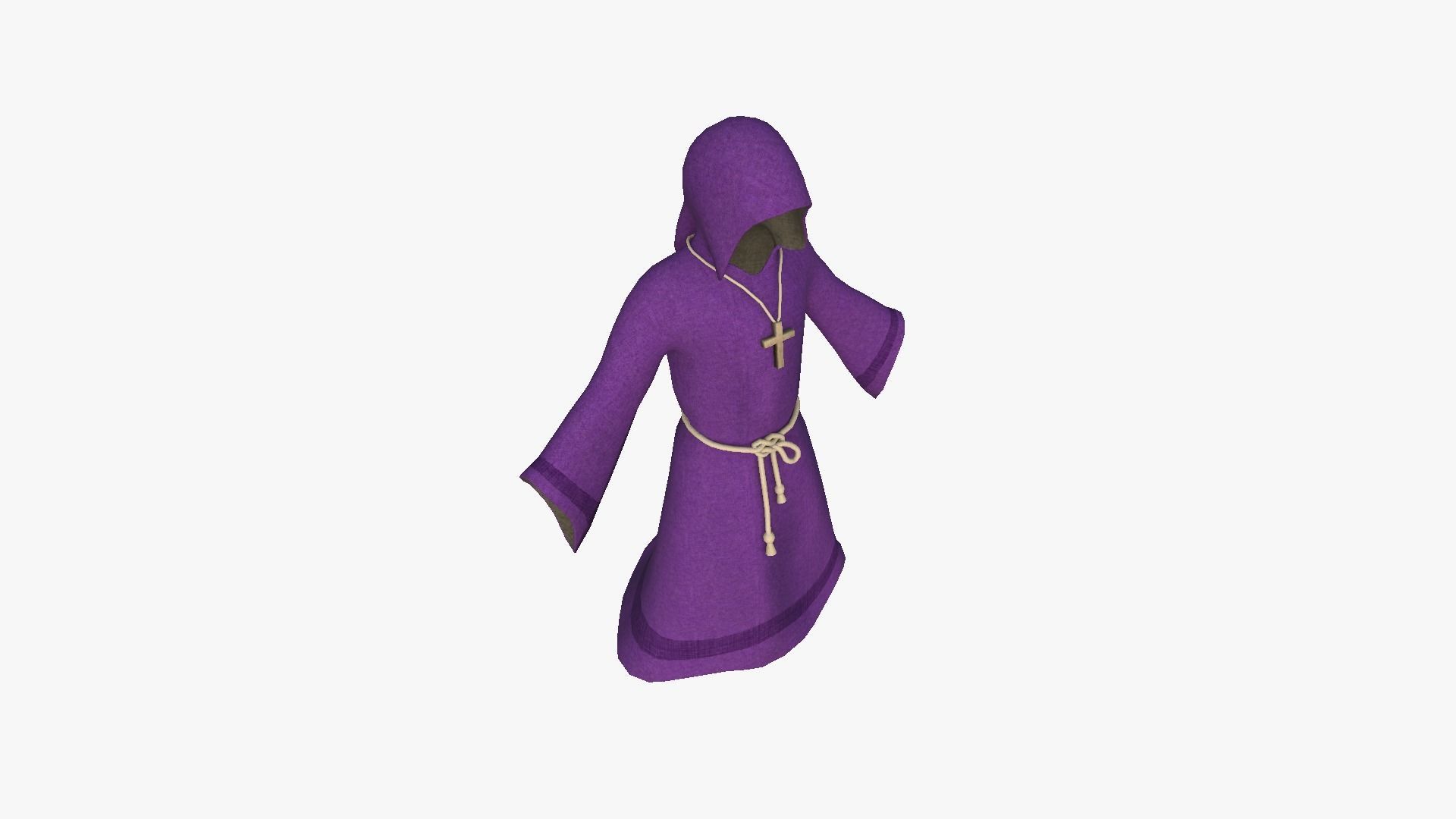 Priest Outfit A08 Purple - Character Clothing Design Free low-poly 3D model_4
