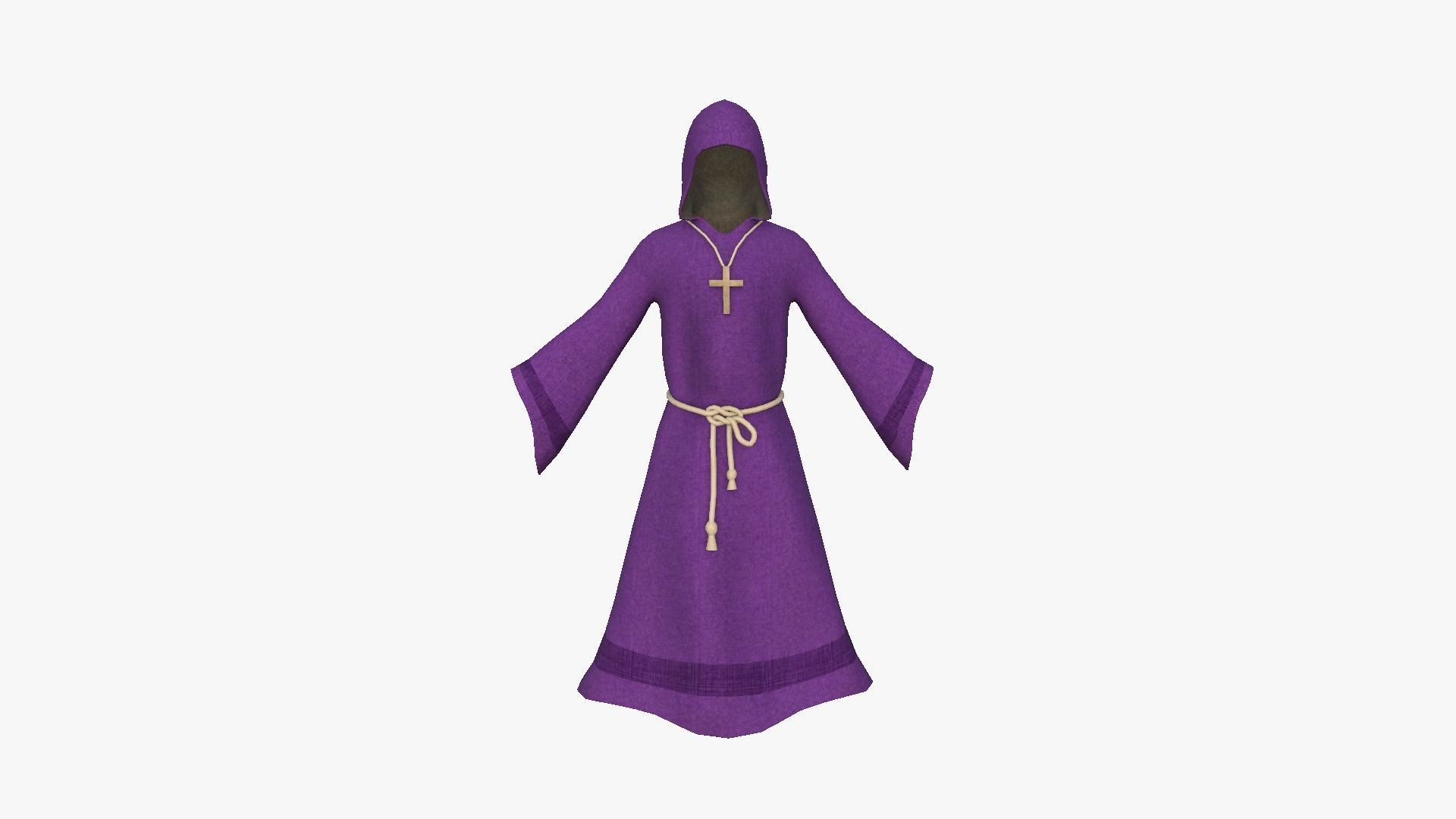 Priest Outfit A08 Purple - Character Clothing Design Free low-poly 3D model_1