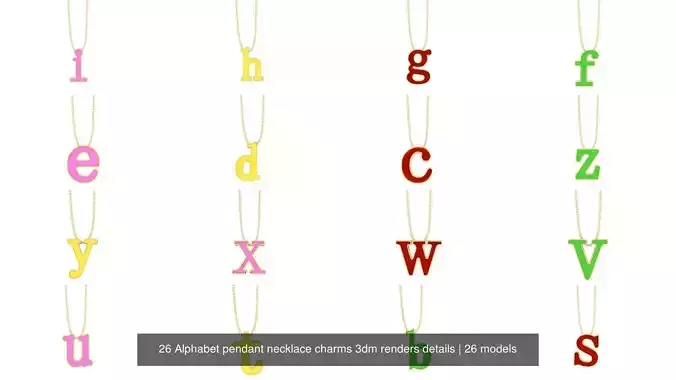 26 Alphabet pendant necklace charms 3dm renders details