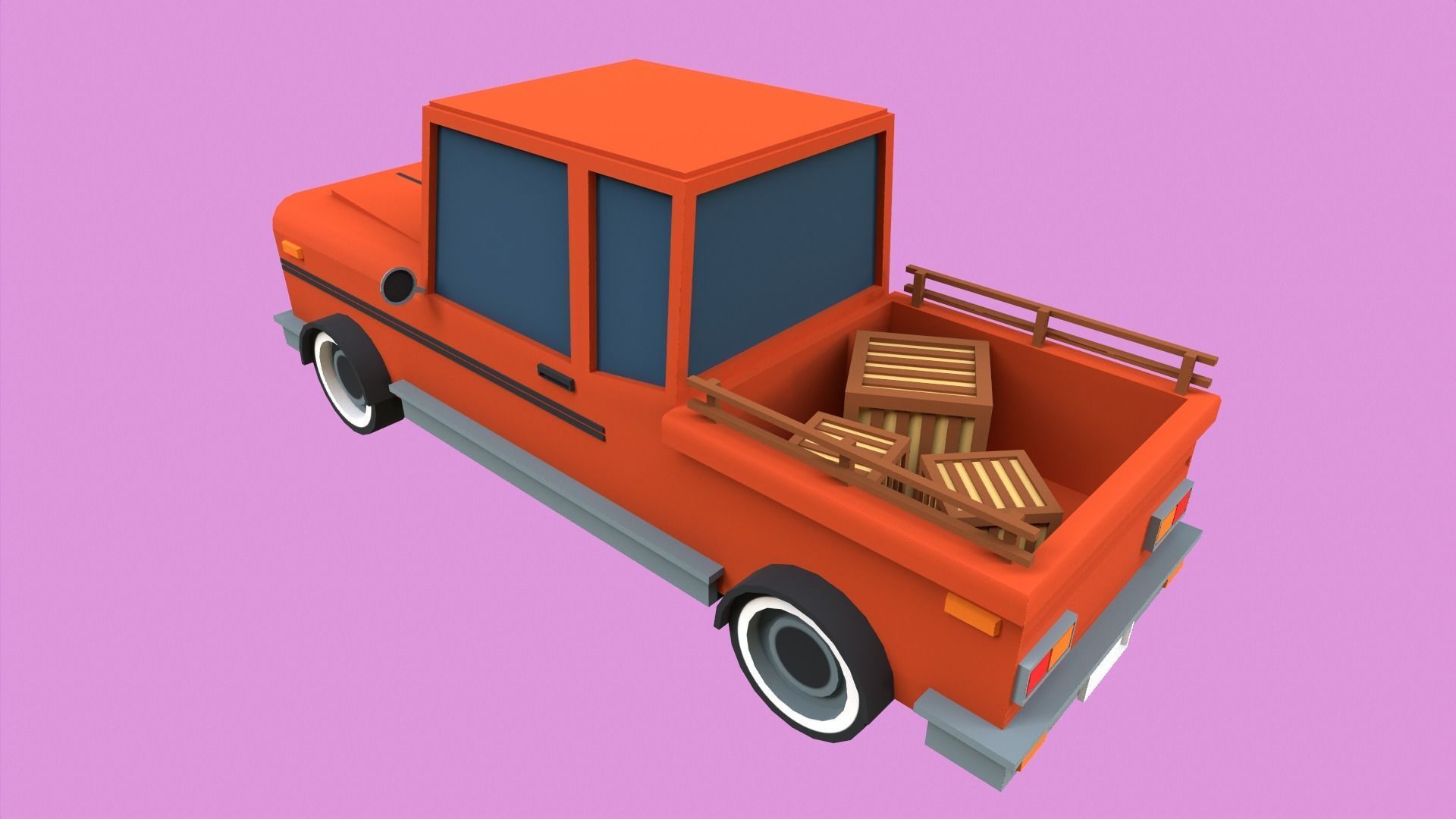 Lowpoly Pickup Truck Low-poly 3D model_3