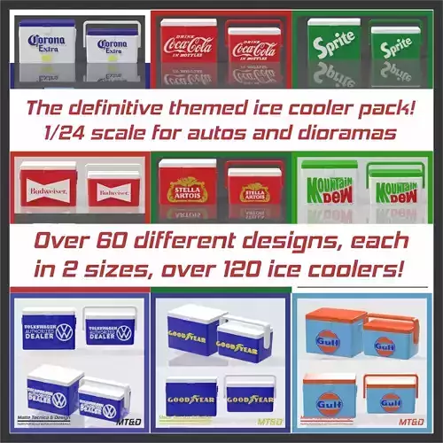 PACK OF 120 DIFFERENT ICE COOLERS FOR DIORAMAS AND SCALE CARS 3D print model