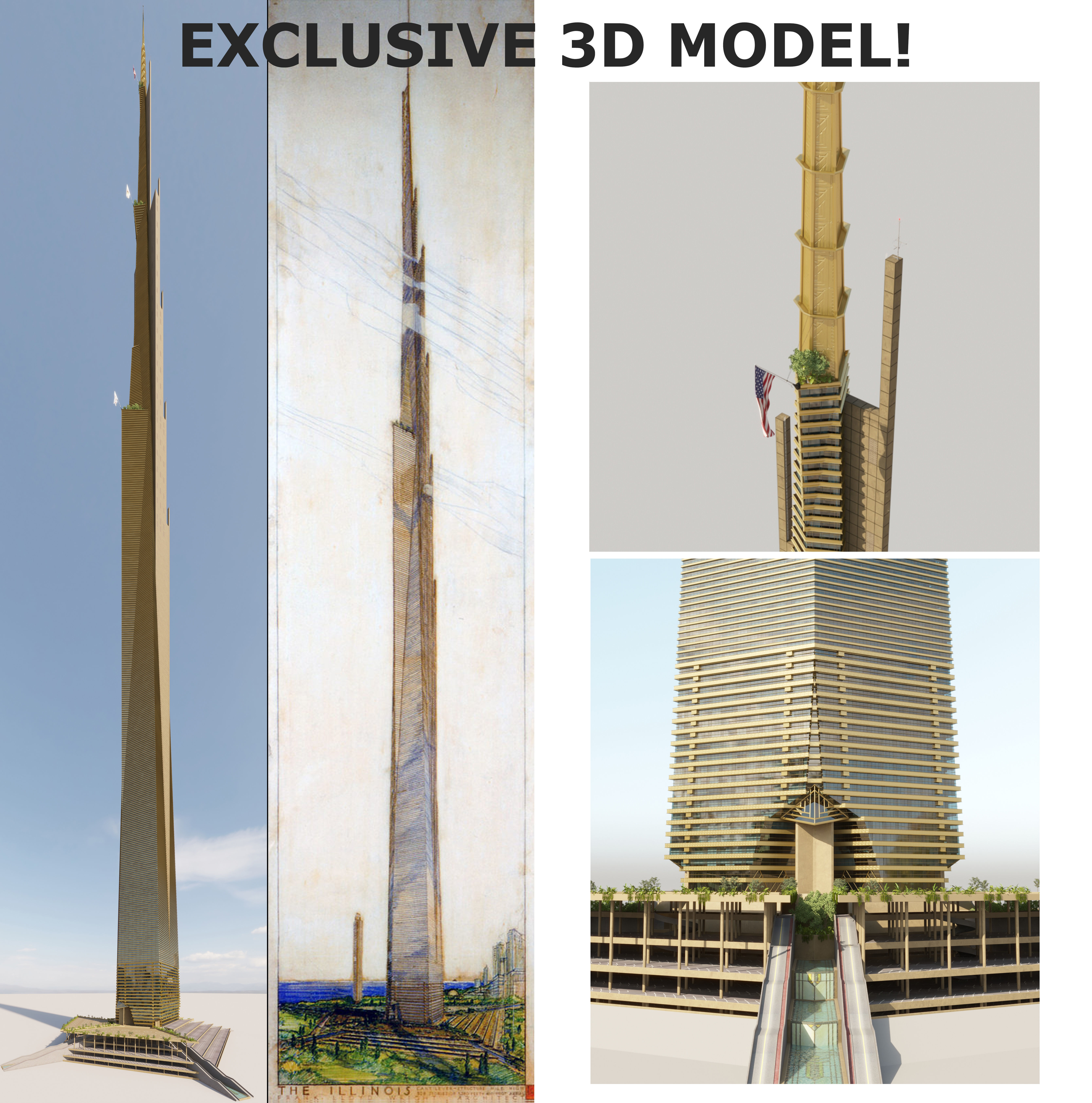 Skyscraper The Illinois-Frank Lloyd Wright 3D model