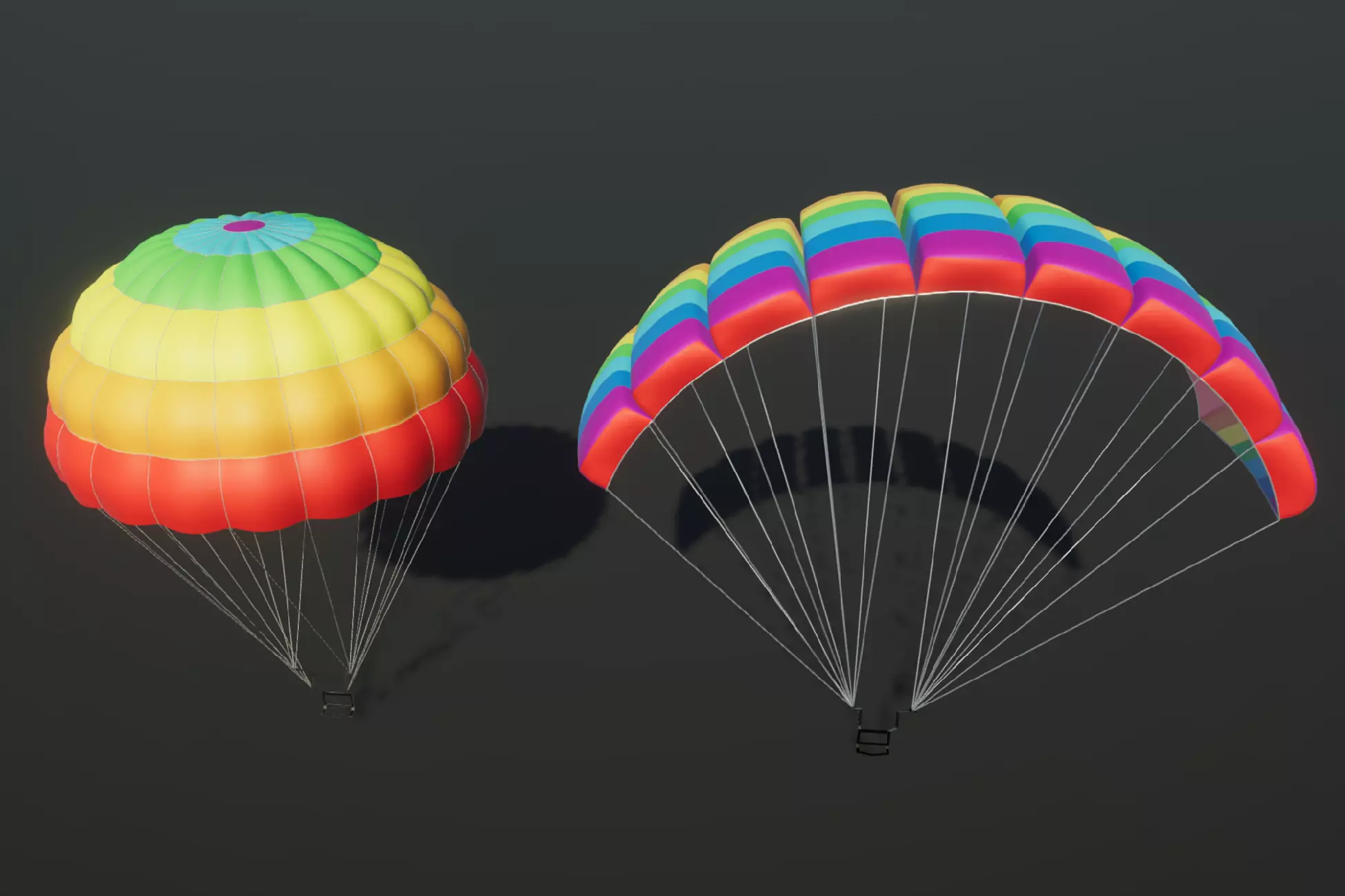2 Parachutes Low-poly 3D model