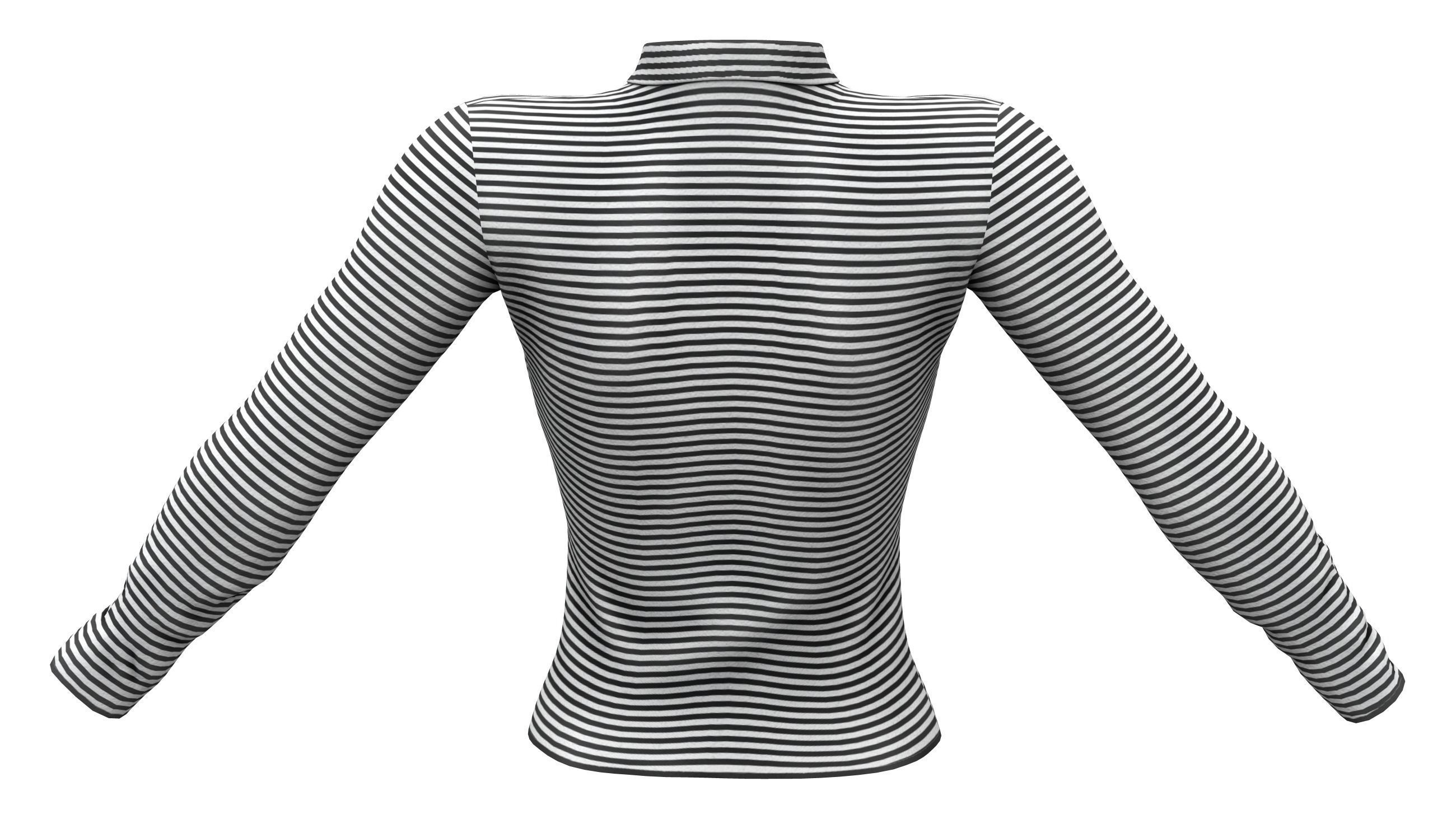 Cute Long Sleeves Striped Winter T-Shirt Low-poly 3D model_4