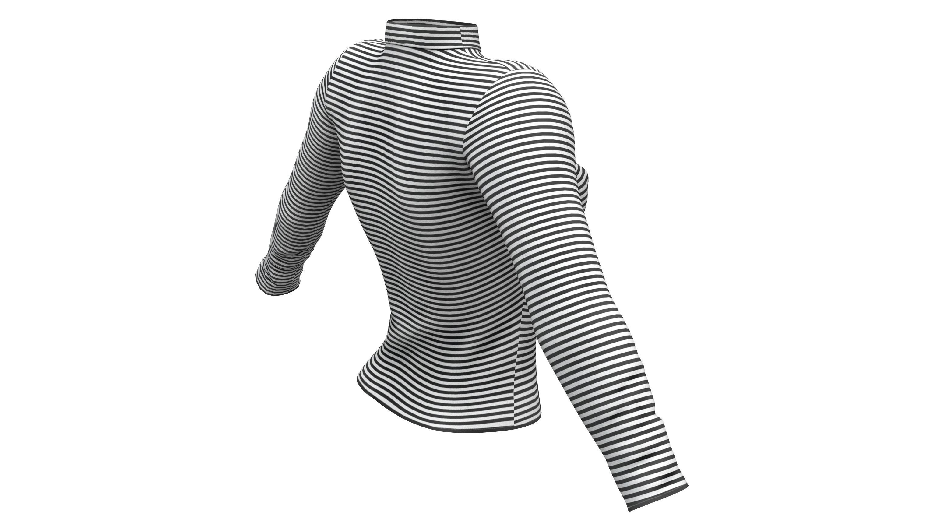 Cute Long Sleeves Striped Winter T-Shirt Low-poly 3D model_5